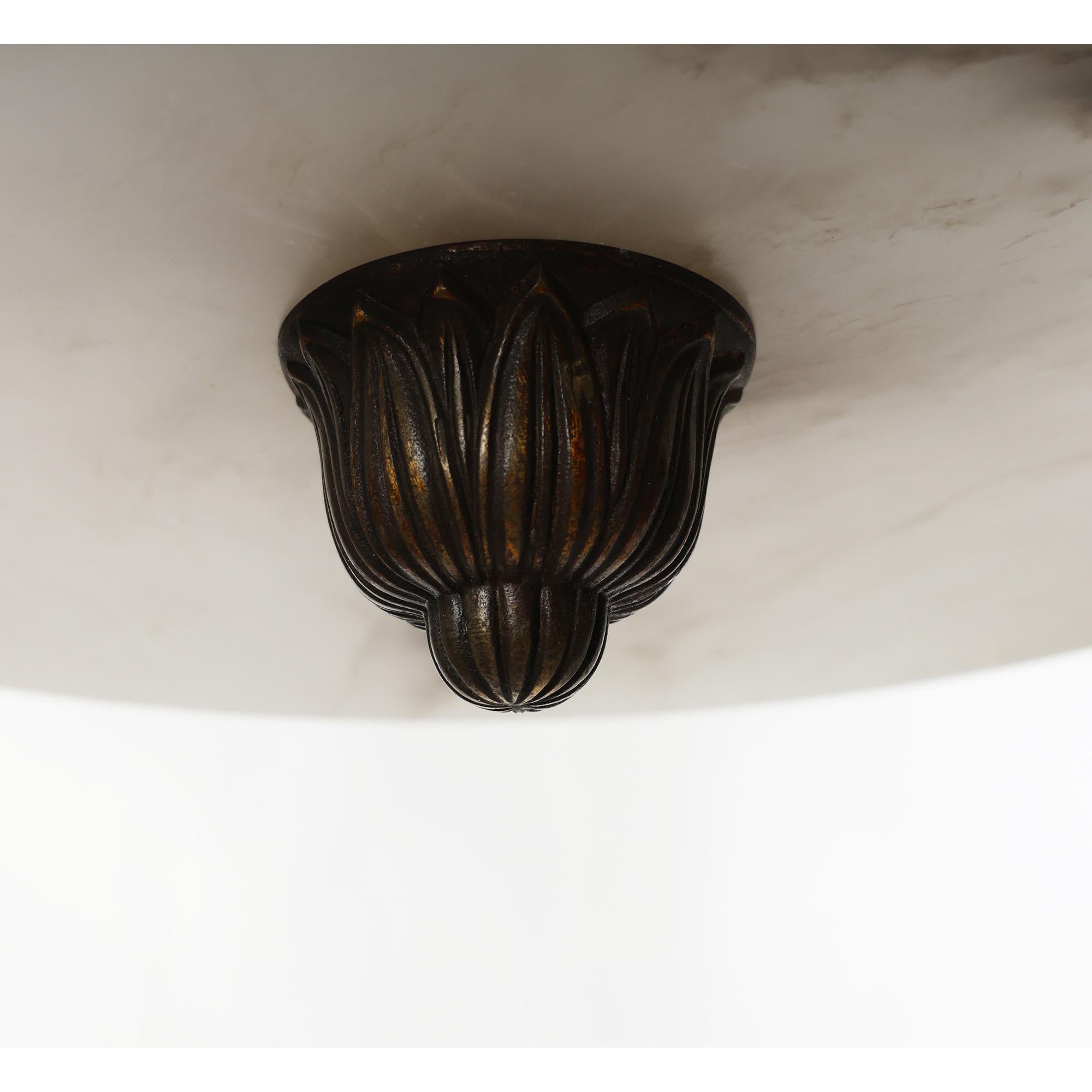 Lampadario da soffitto Art Carved, bronzo alabastro intagliato e annerito, anni '30 in vendita 2