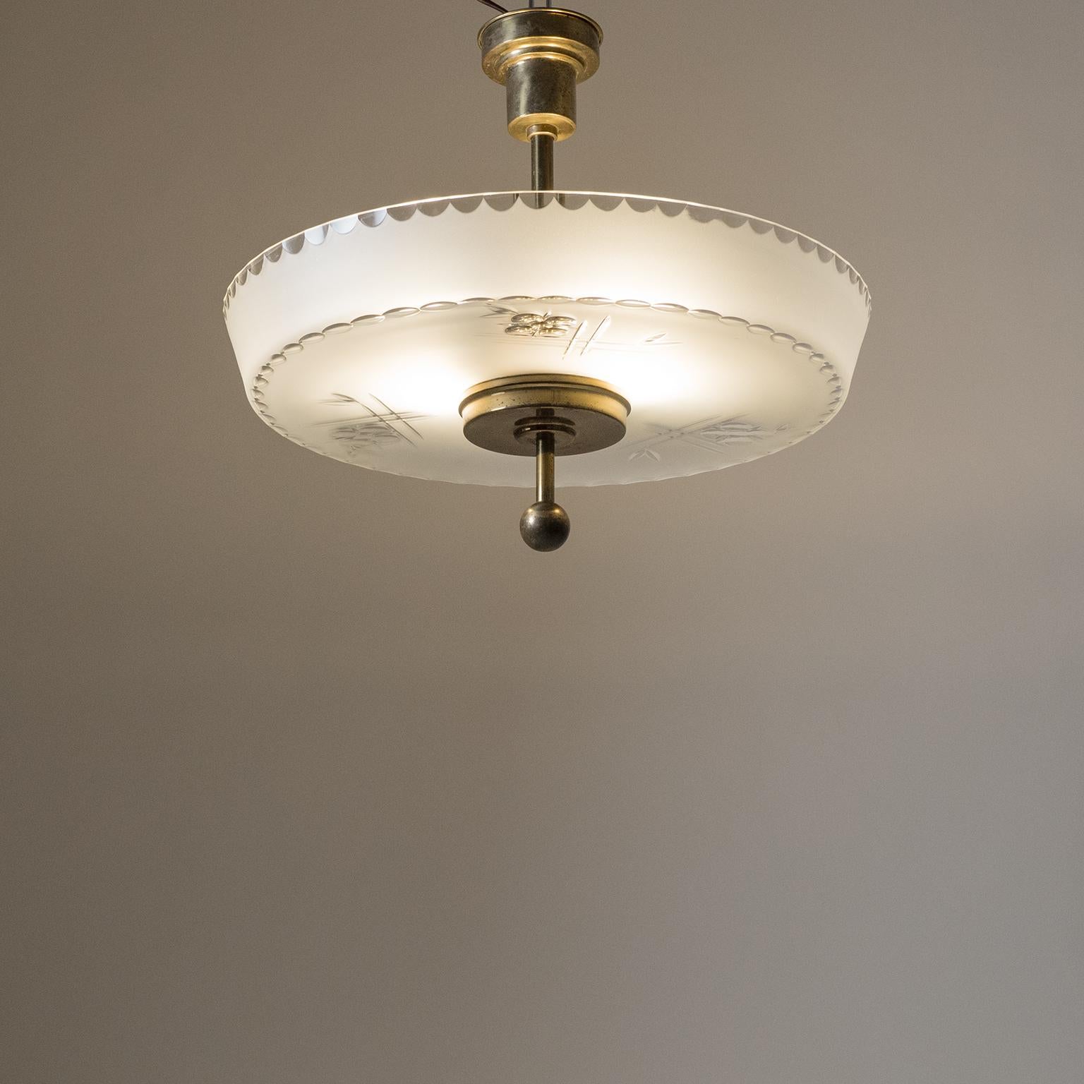 Art Deco Ceiling Light, circa 1930, Cut Glass and Brass 2