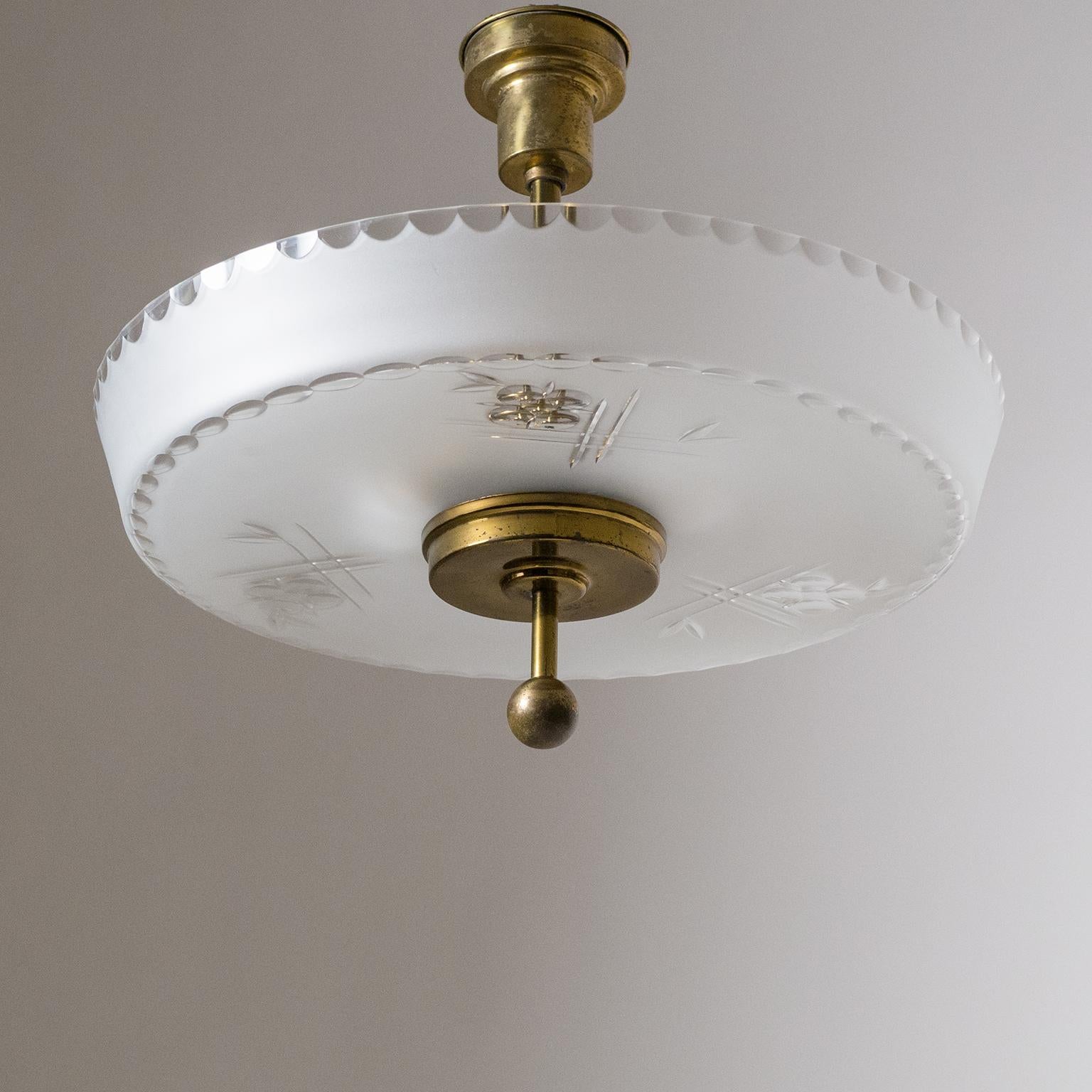 Mid-20th Century Art Deco Ceiling Light, circa 1930, Cut Glass and Brass