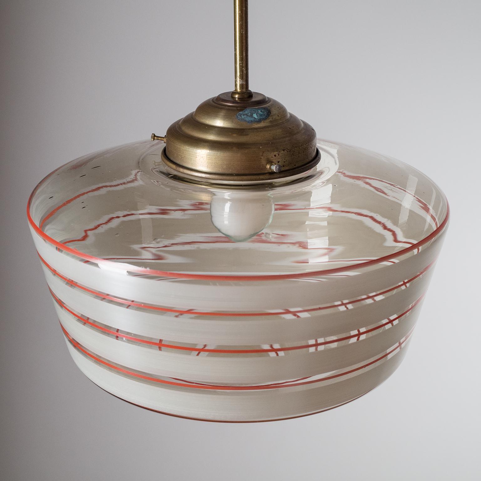 Mid-20th Century Art Deco Ceiling Light, circa 1930, Hand-Painted Glass and Brass