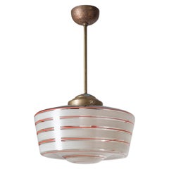 Art Deco Ceiling Light, circa 1930, Hand-Painted Glass and Brass