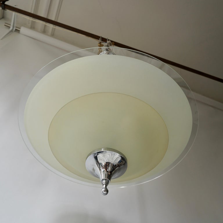 Art Deco Ceiling Light in Glass and Chrome, Belgium, 1930s In Good Condition For Sale In Antwerp, BE