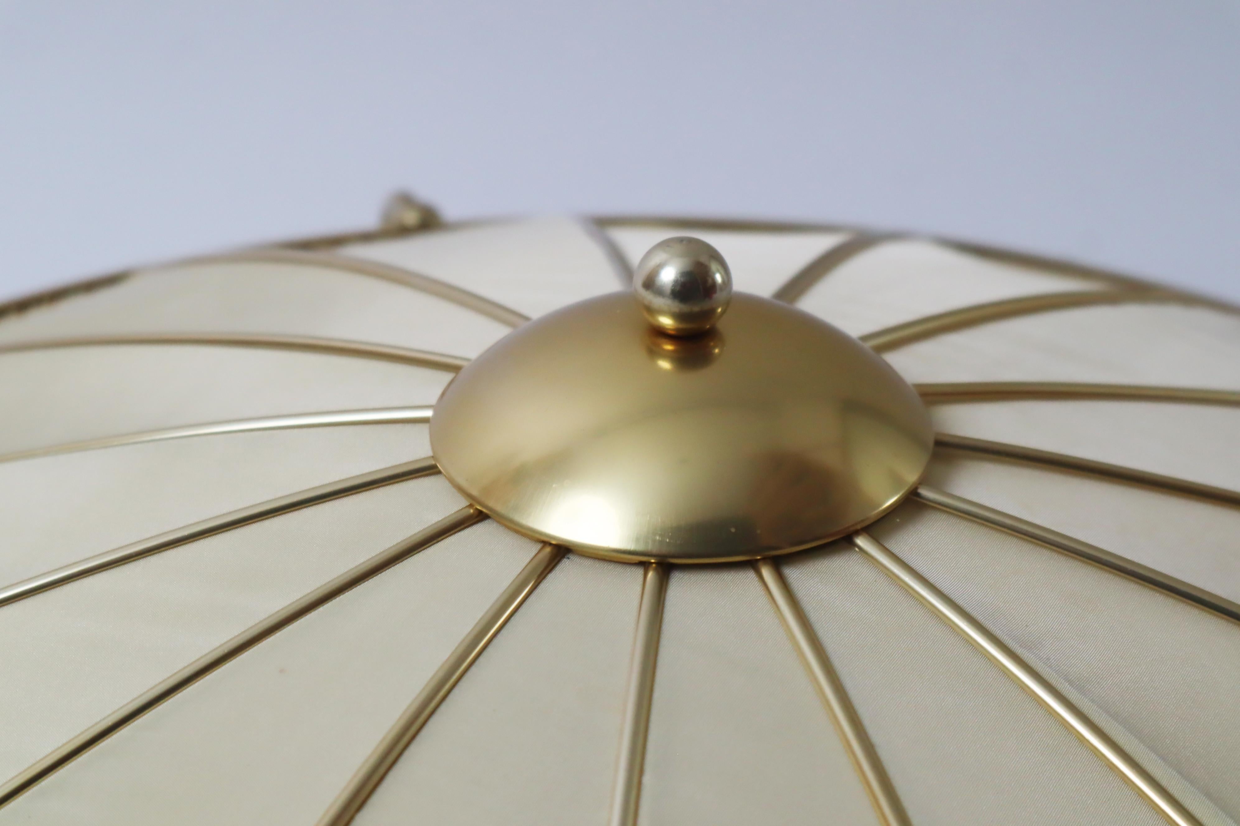 Art Deco Ceiling light Made of Artificial Silk and Gold Anodized Aluminum, 1950s 6