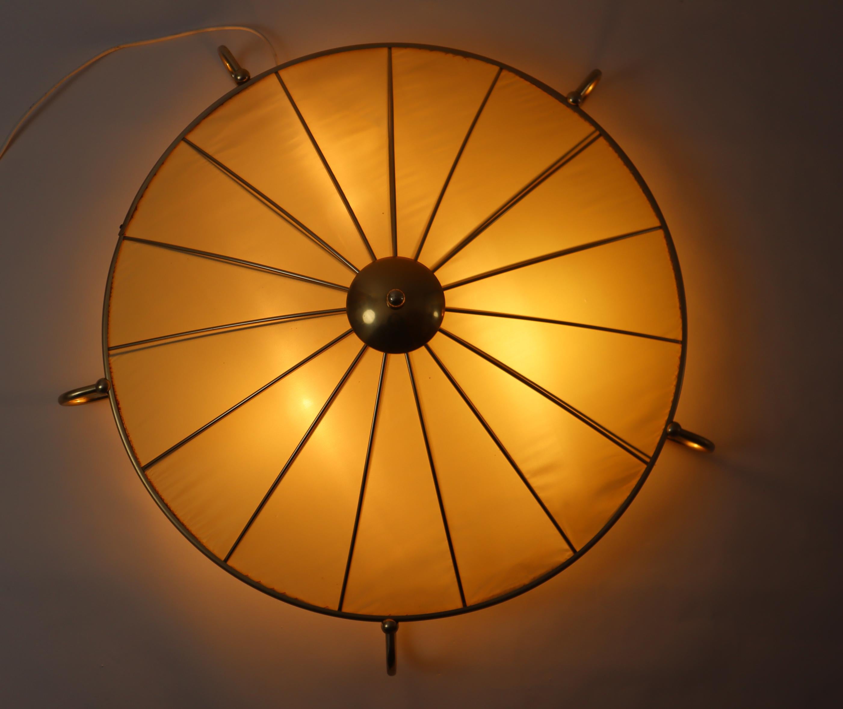 German Art Deco Ceiling light Made of Artificial Silk and Gold Anodized Aluminum, 1950s