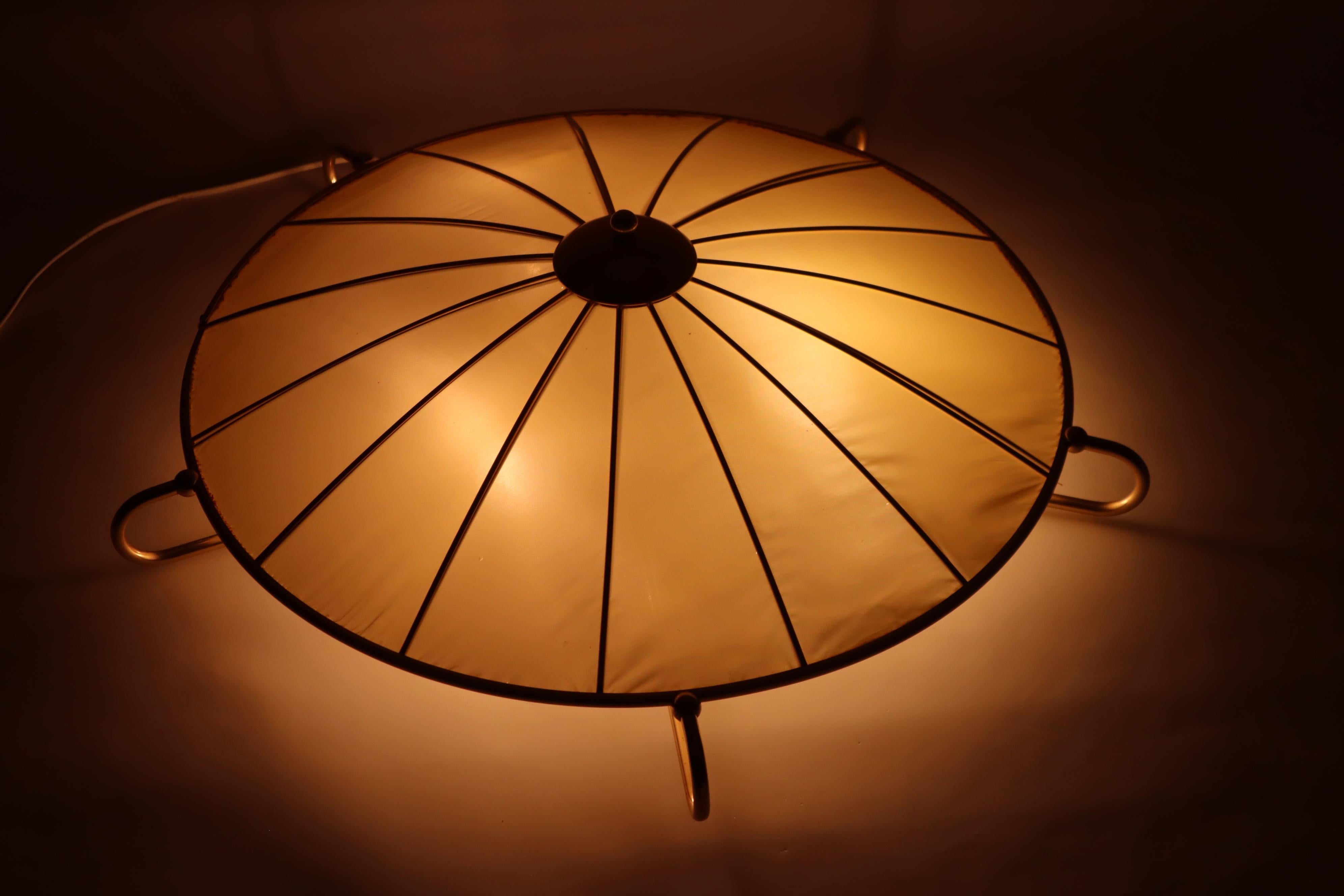 Art Deco Ceiling light Made of Artificial Silk and Gold Anodized Aluminum, 1950s In Fair Condition In Hannover, DE