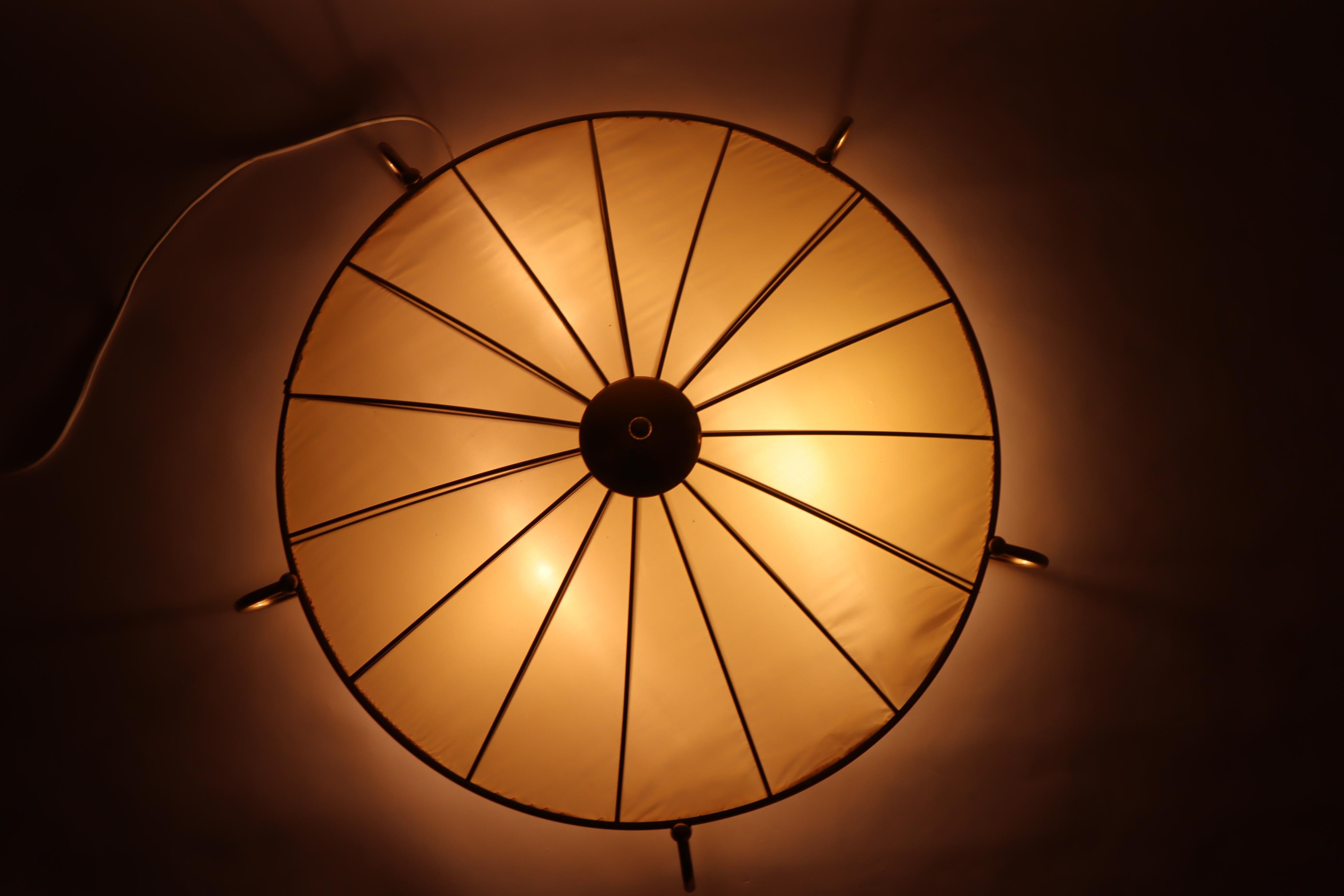 Mid-20th Century Art Deco Ceiling light Made of Artificial Silk and Gold Anodized Aluminum, 1950s