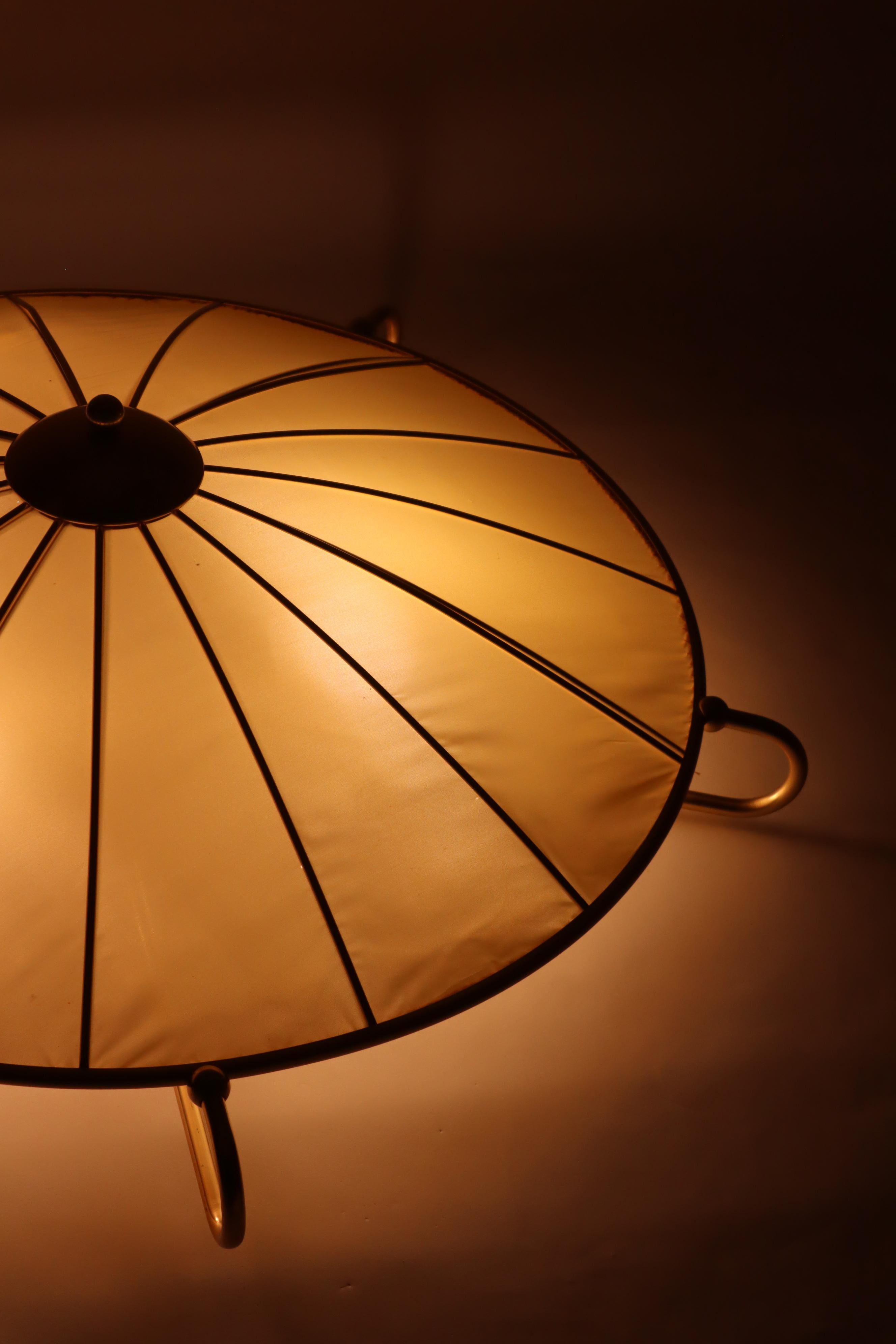 Art Deco Ceiling light Made of Artificial Silk and Gold Anodized Aluminum, 1950s 1
