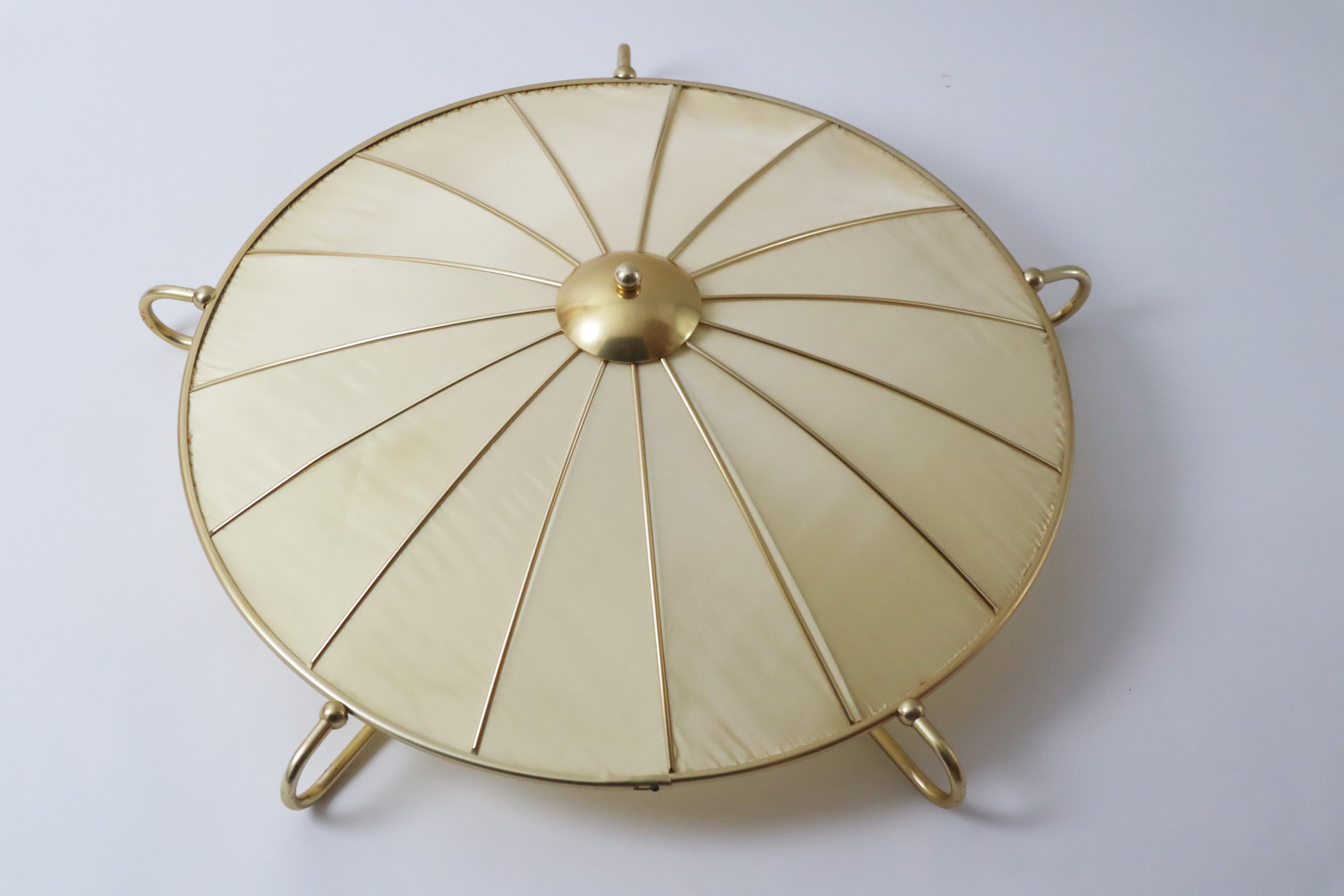 Art Deco Ceiling light Made of Artificial Silk and Gold Anodized Aluminum, 1950s 2
