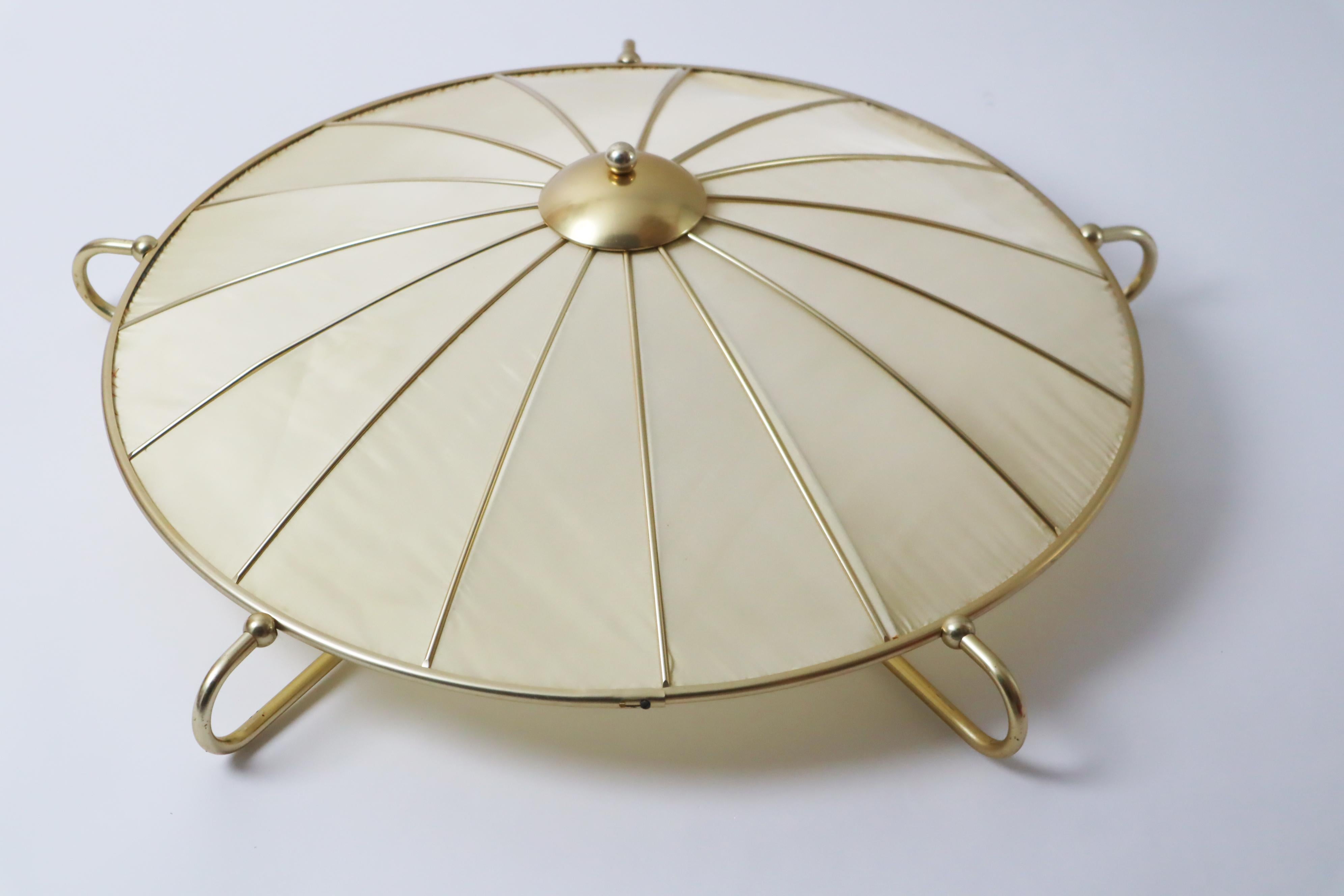 Art Deco Ceiling light Made of Artificial Silk and Gold Anodized Aluminum, 1950s 4