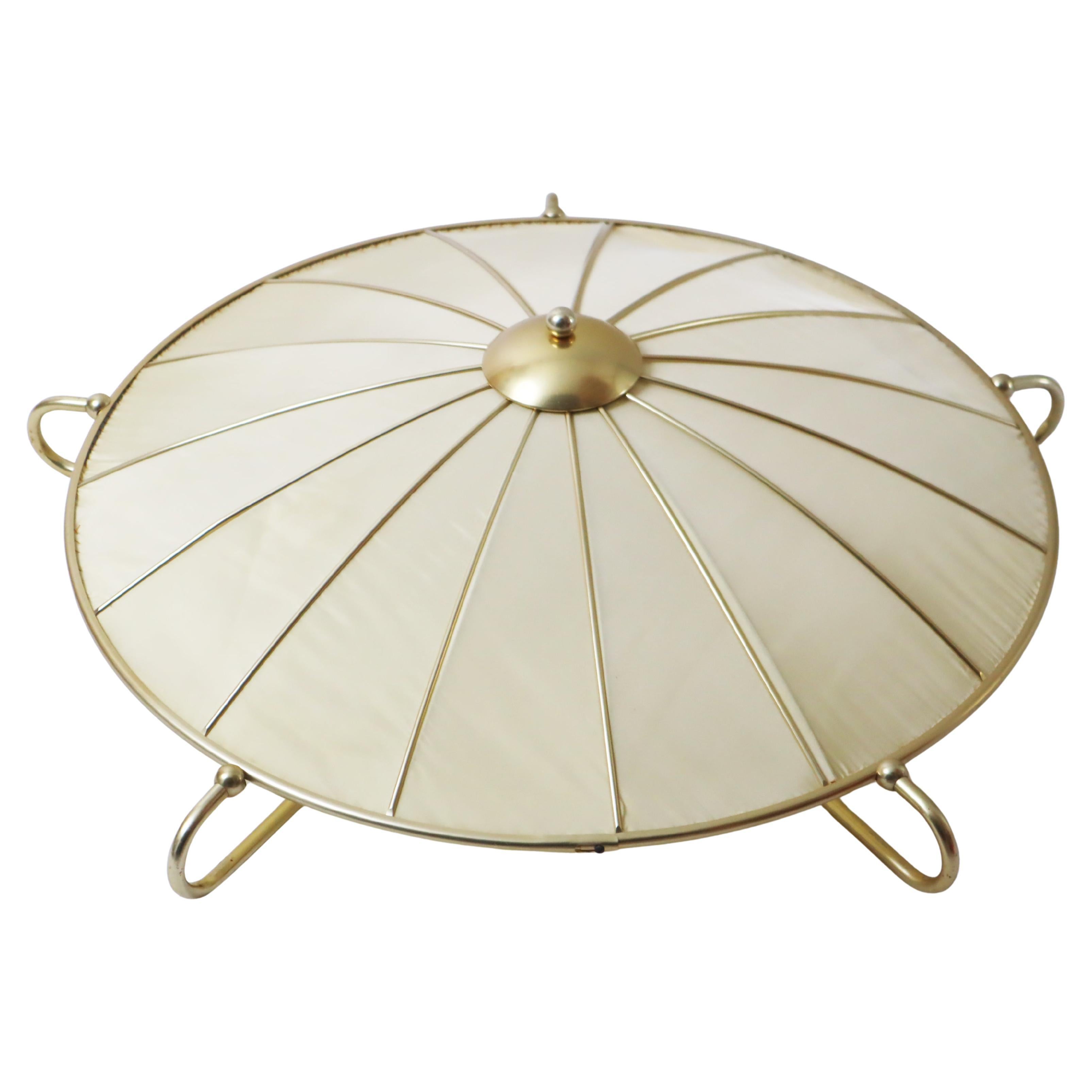 Art Deco Ceiling light Made of Artificial Silk and Gold Anodized Aluminum, 1950s