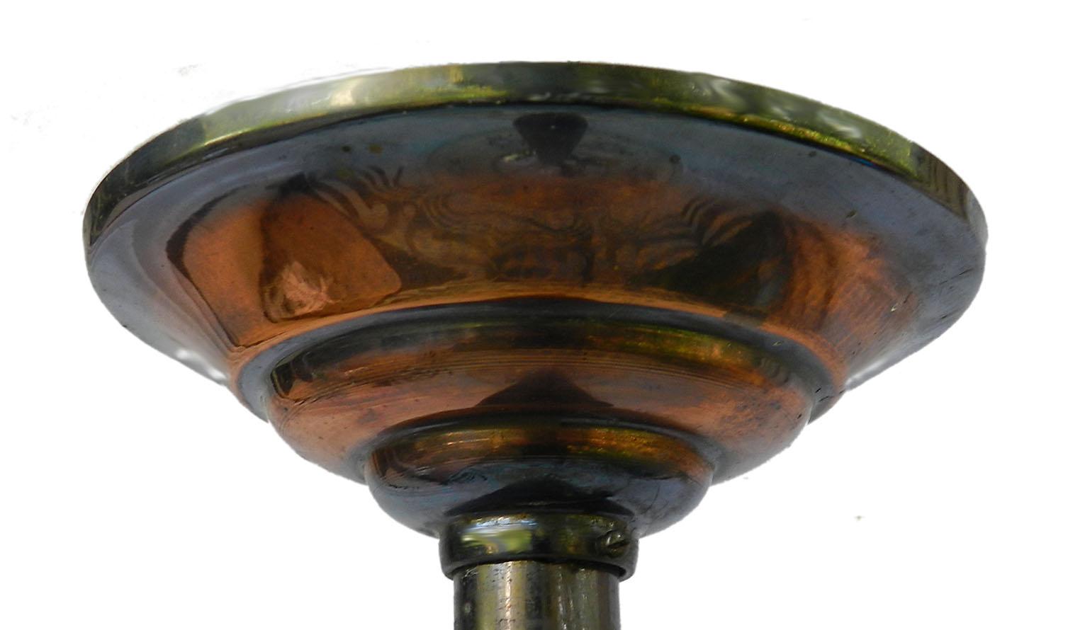 Art Deco Pendant Light Chandelier Copper Ezan Glass UFO, circa 1930 In Good Condition In Mimizan, FR