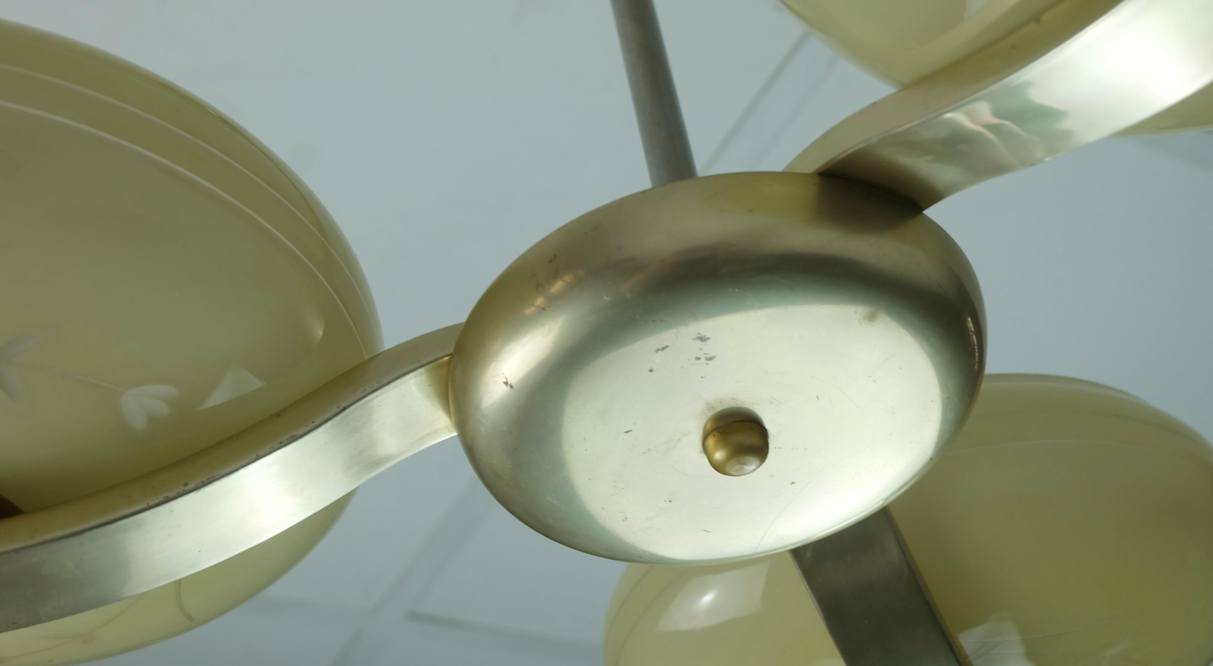 German art deco CEILING LIGHT with 3 glass shades 1930s 40s glass and metal 30s For Sale