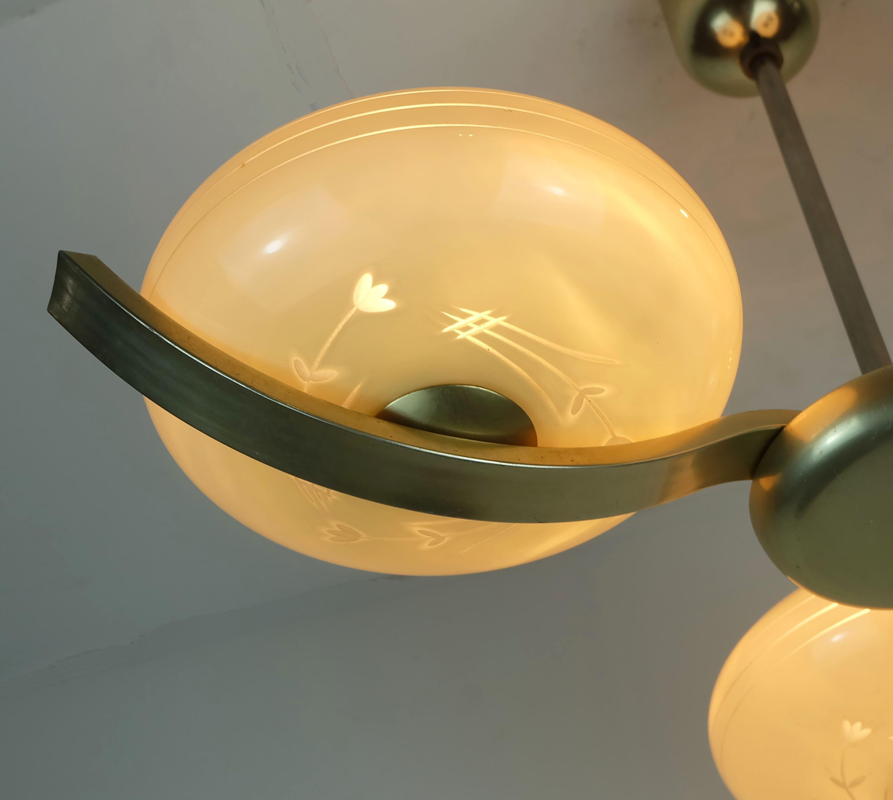art deco CEILING LIGHT with 3 glass shades 1930s 40s glass and metal 30s For Sale 1