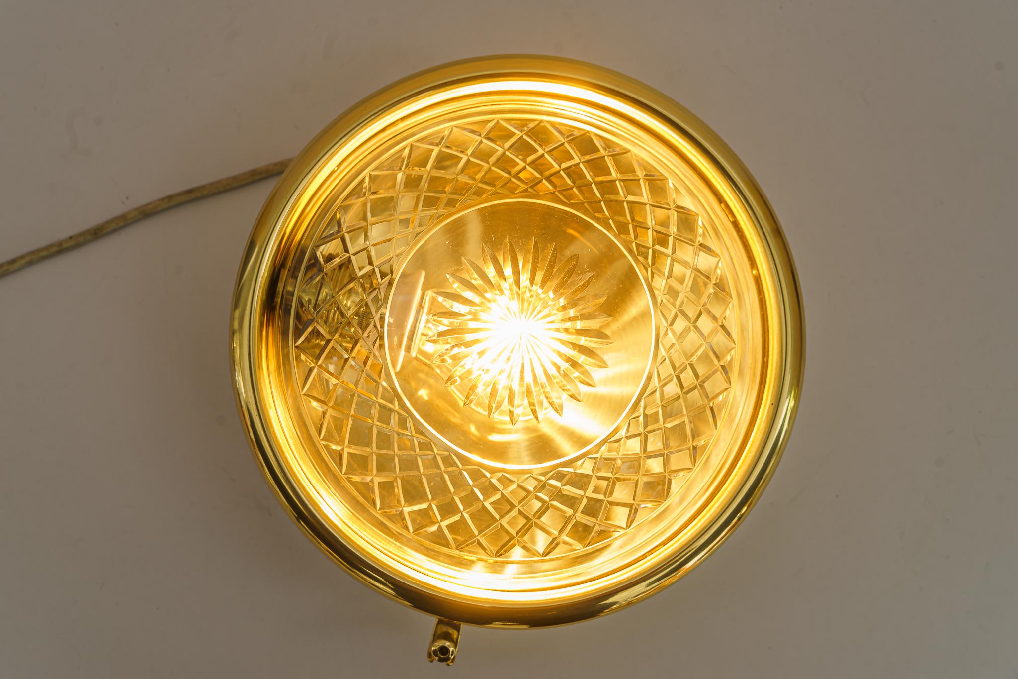 Art Deco Ceiling or Wall Lamp with Original Cut Glass Shade Vienna Around 1920s For Sale 2