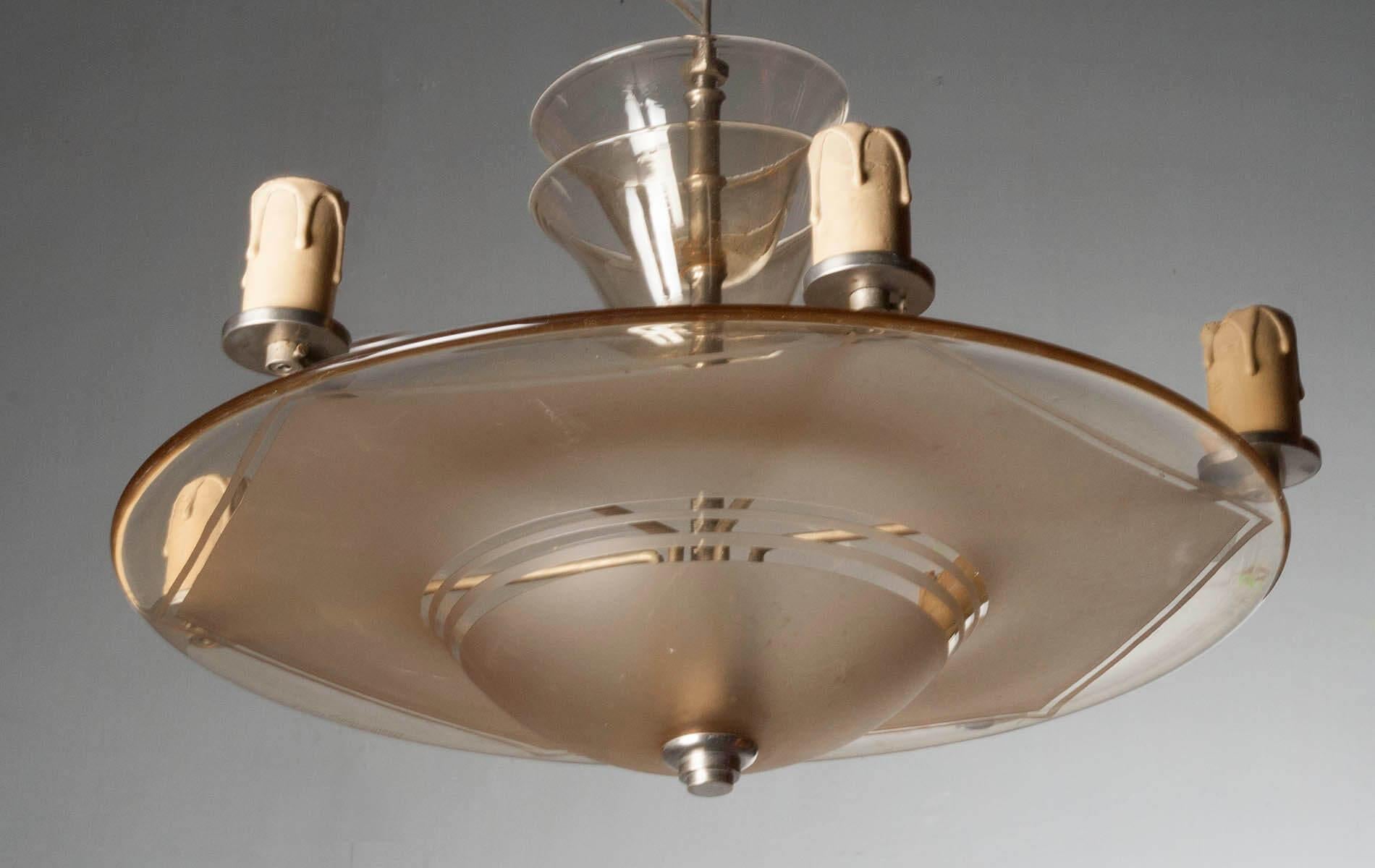 Art Deco Ceiling Pendant Lamp Signed DAUM, France For Sale 4