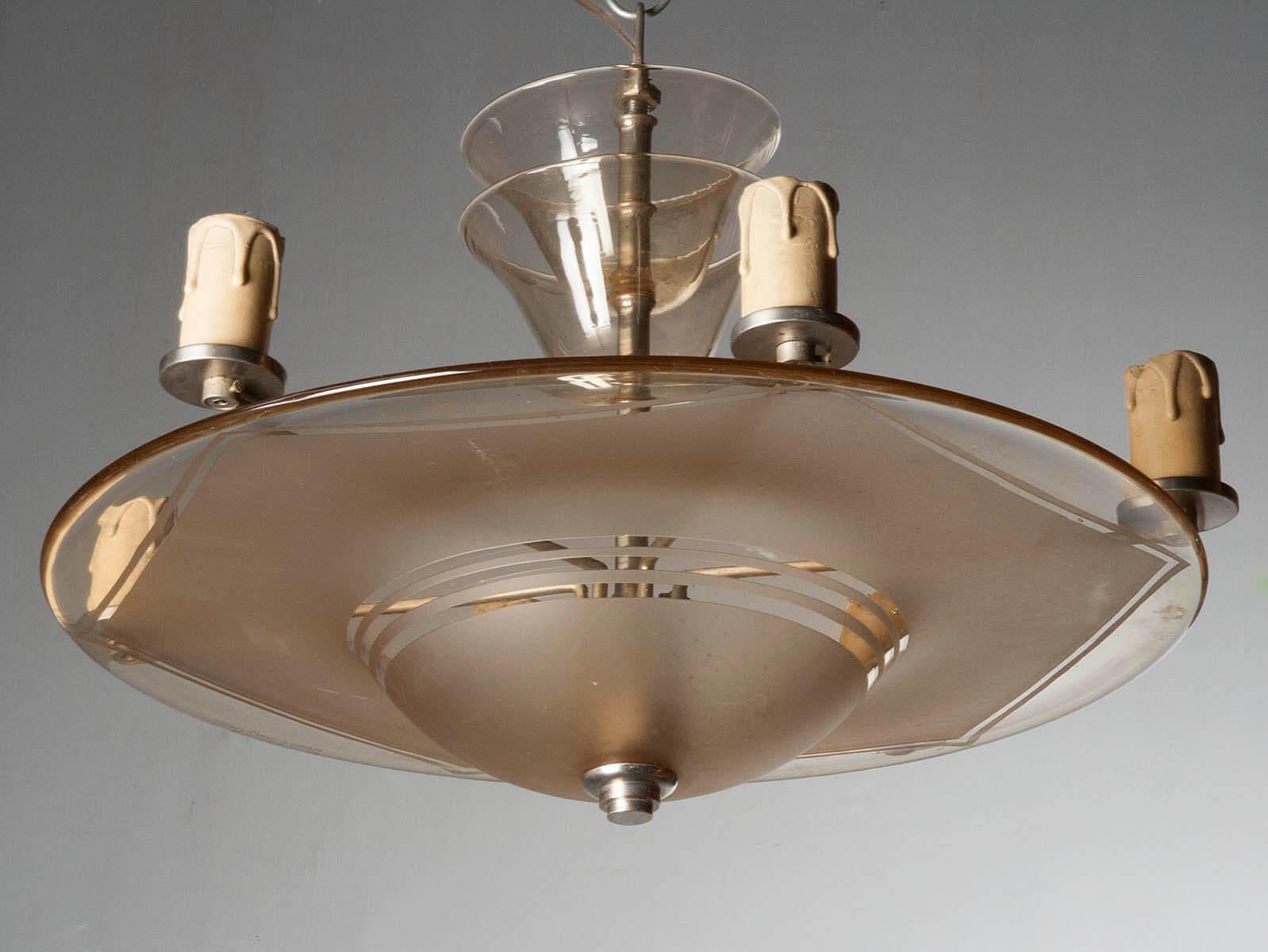 French Art Deco Ceiling Pendant Lamp Signed DAUM, France For Sale