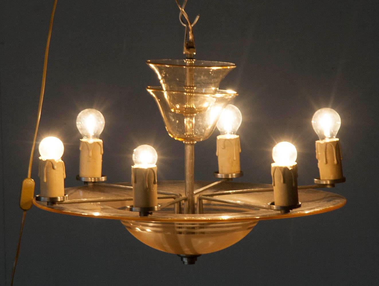 Etched Art Deco Ceiling Pendant Lamp Signed DAUM, France For Sale