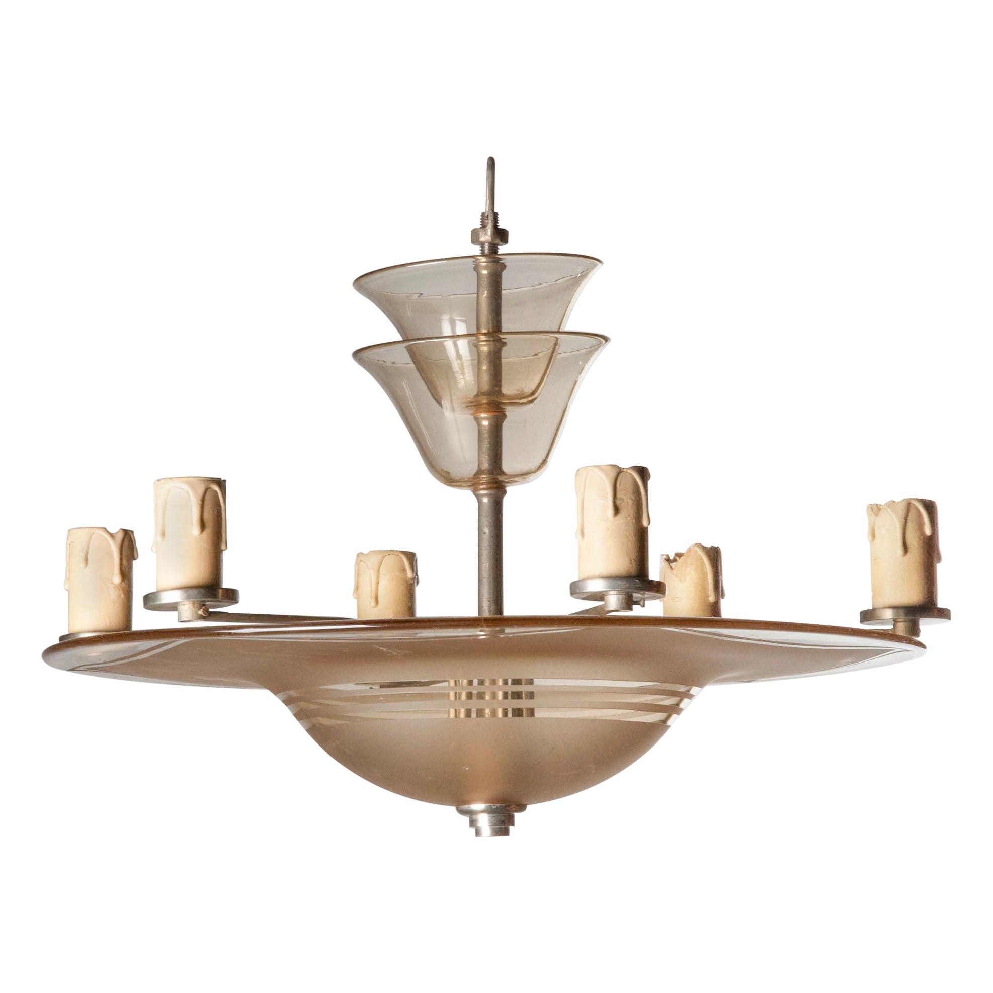 Art Deco Ceiling Pendant Lamp Signed DAUM, France For Sale