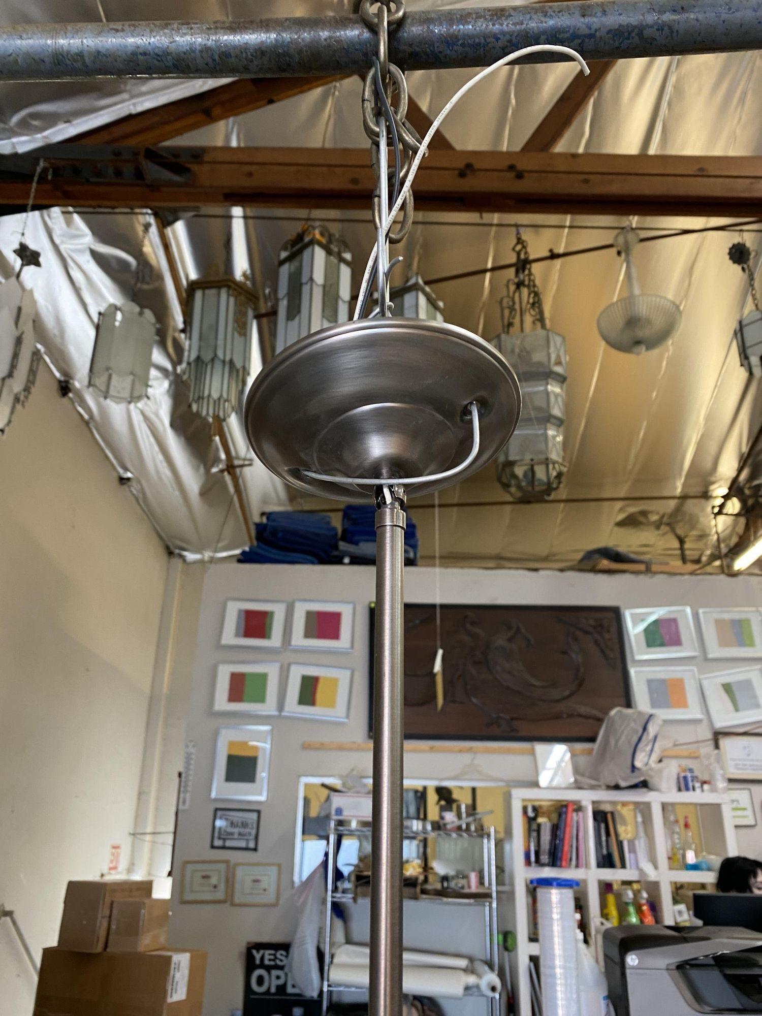 Art Deco Ceiling Pendant with School House Glass Globe In Excellent Condition For Sale In Van Nuys, CA