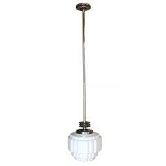 Art Deco Ceiling Pendant with School House Stepped Glass Globe