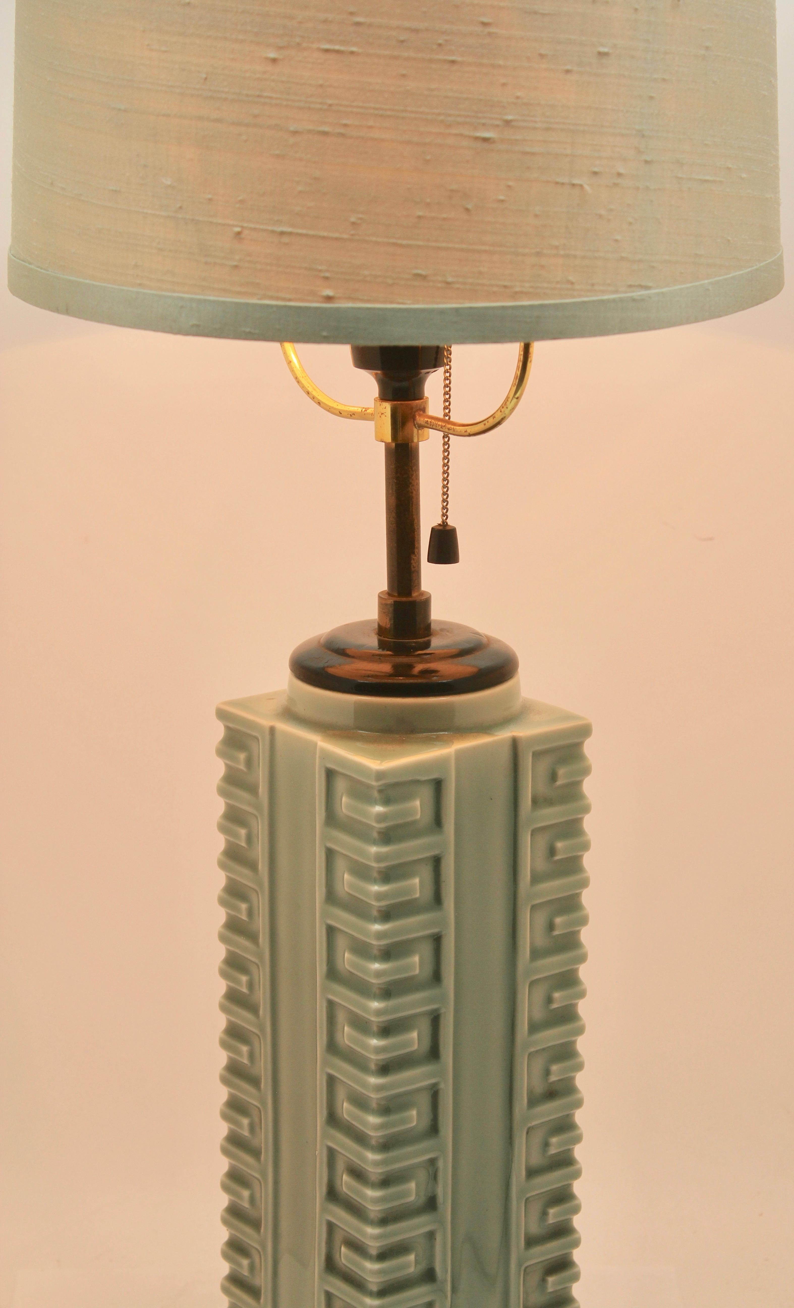 Art Deco Celadon Glazed Chinese Table Lamp in Jade-Green Ceramic 5