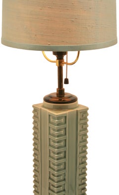 Art Deco Celadon Glazed Chinese Table Lamp in Jade-Green Ceramic