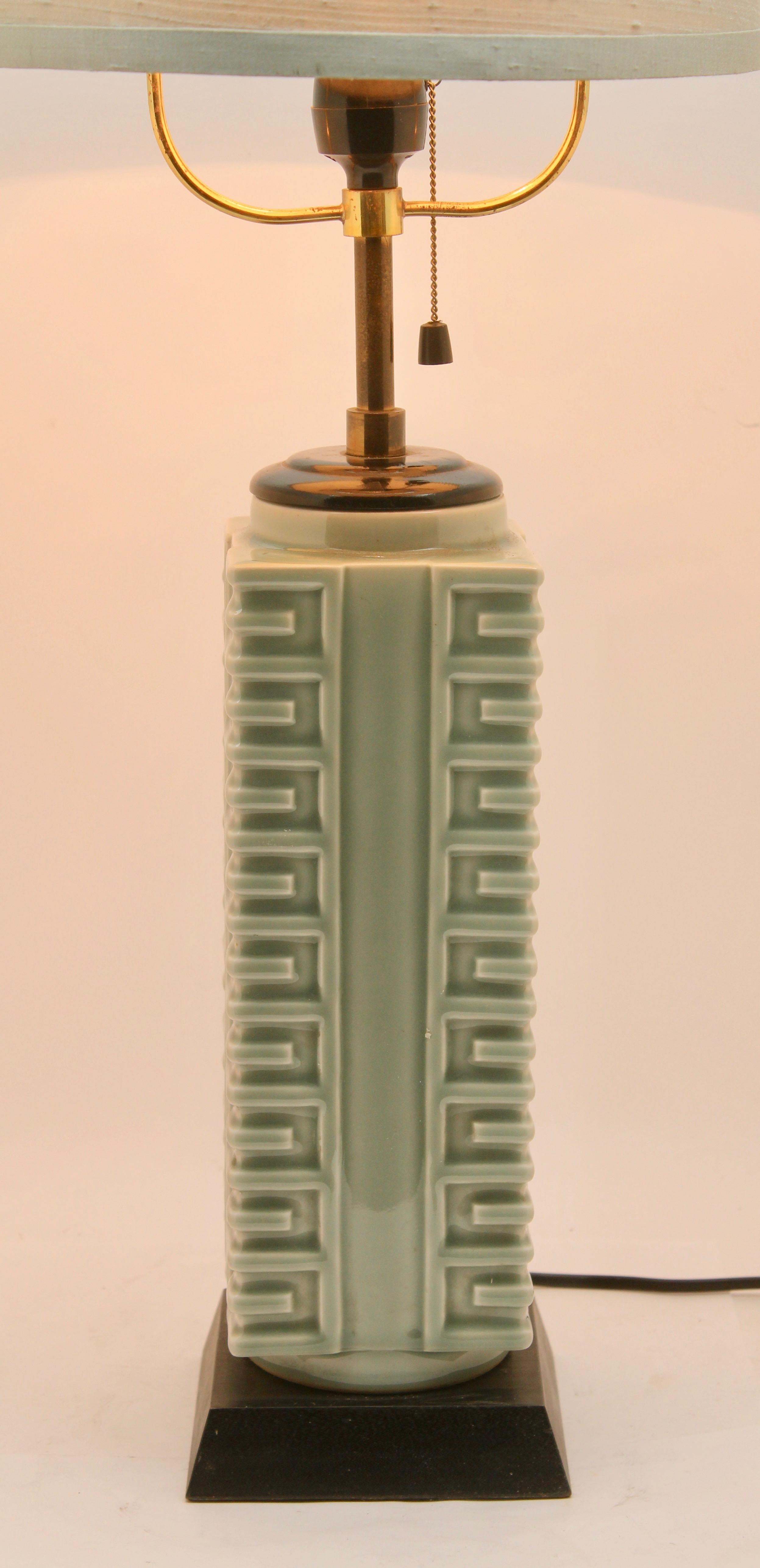 Art Deco Celadon Glazed Chinese Table Lamp in Jade-Green Ceramic 1