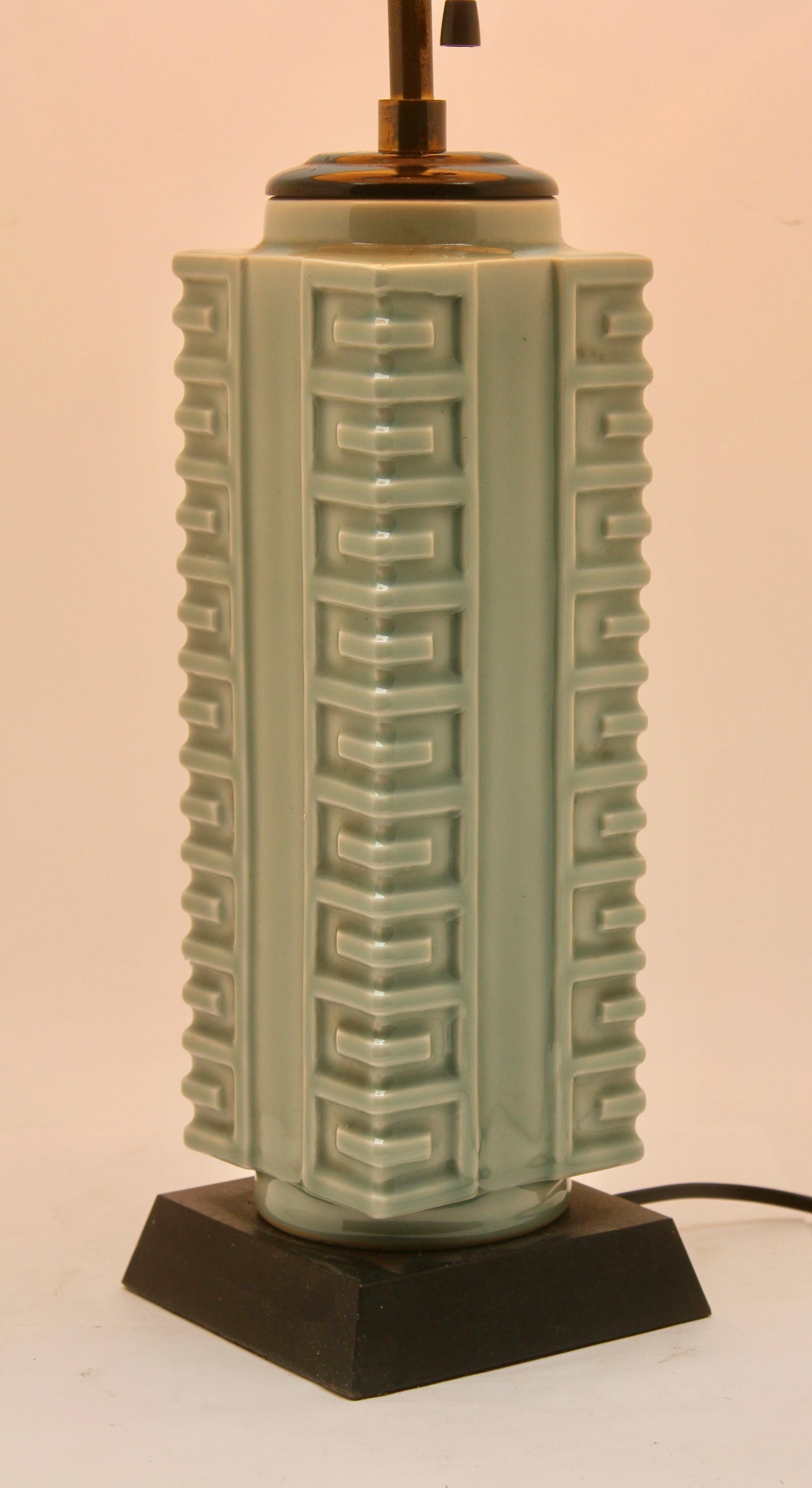 Art Deco Celadon Glazed Chinese Table Lamp in Jade-Green Ceramic 2