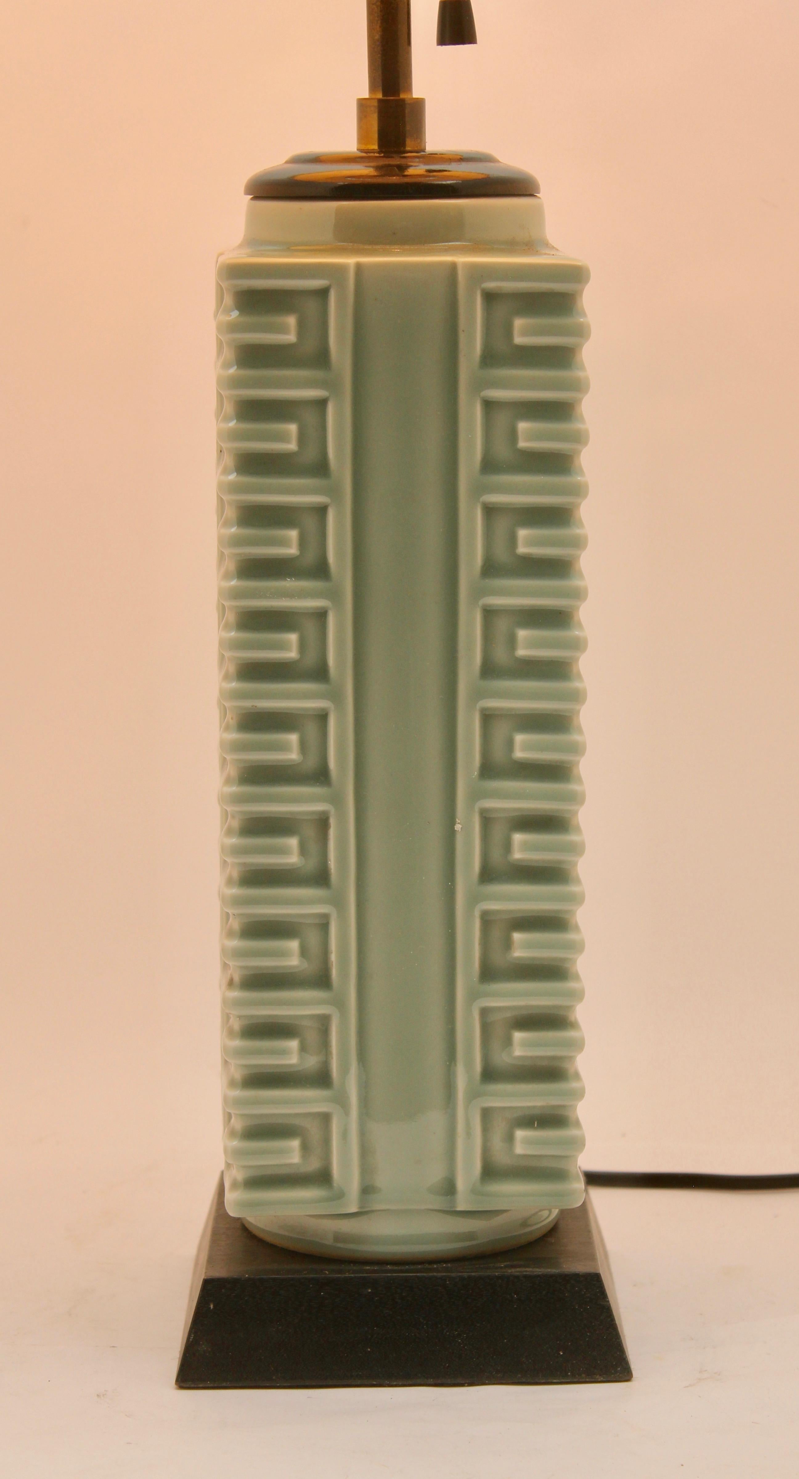 Art Deco Celadon Glazed Chinese Table Lamp in Jade-Green Ceramic 3