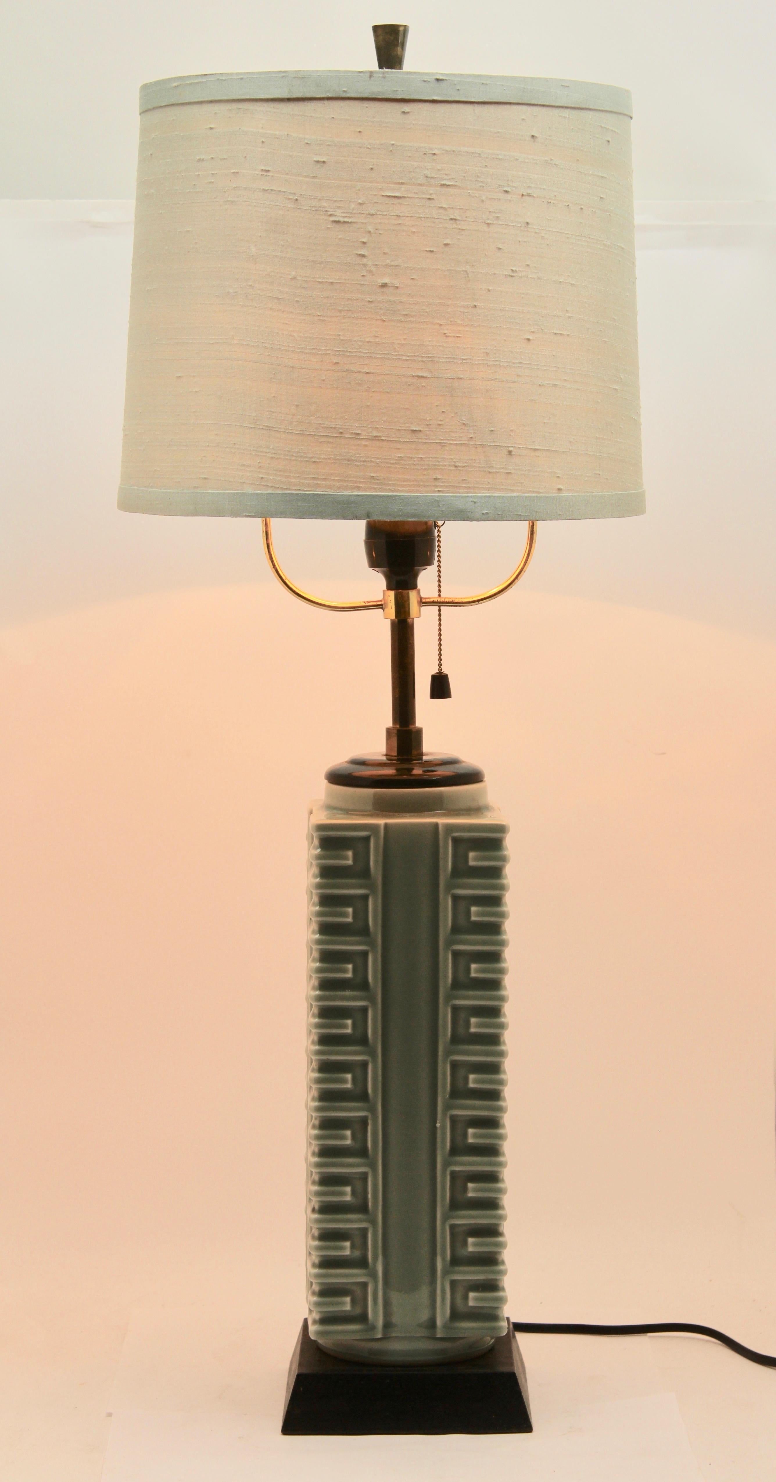 Art Deco Celadon Glazed Chinese Table Lamp in Jade-Green Ceramic 4