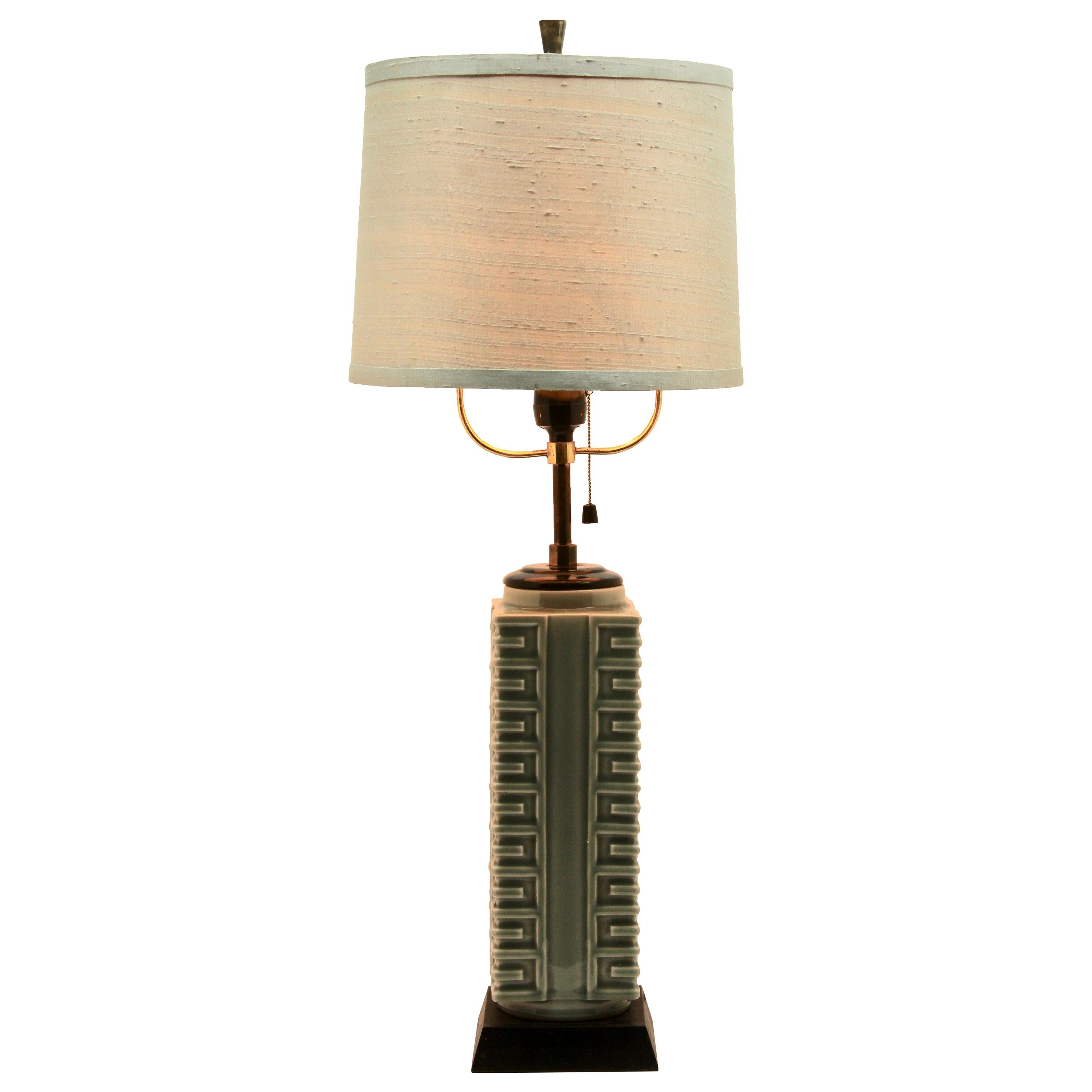 Art Deco Celadon Glazed Chinese Table Lamp in Jade-Green Ceramic