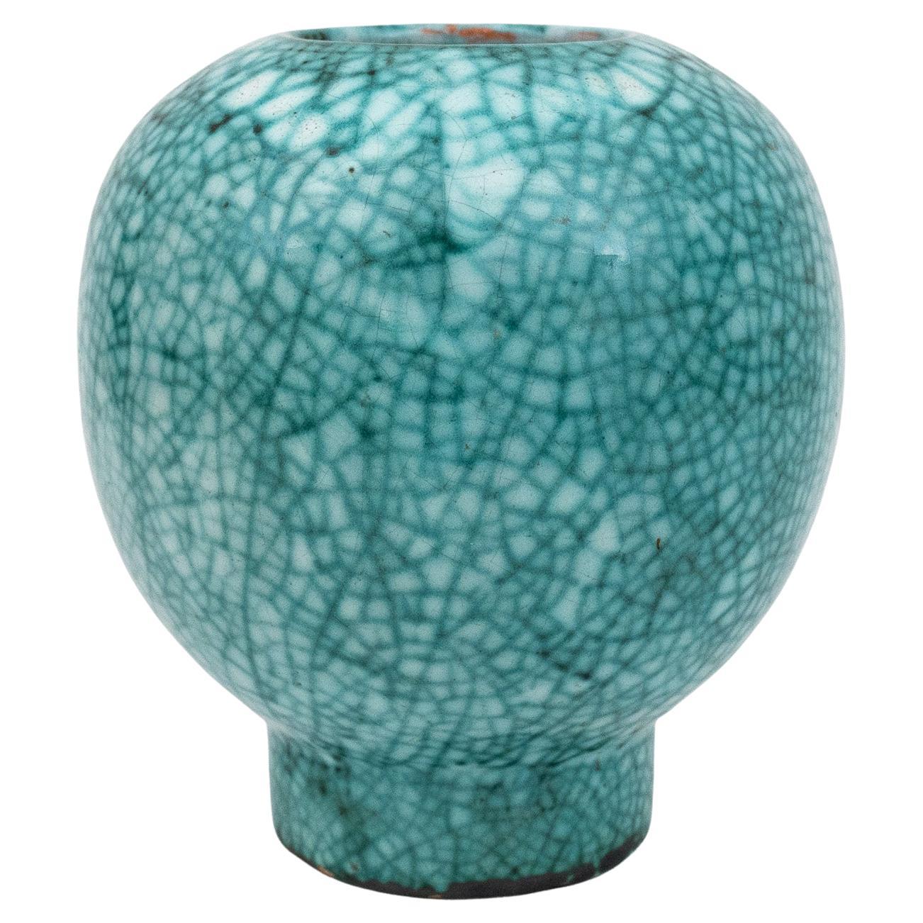 Art deco celadon green crackle glaze boule shaped vase by Primavera