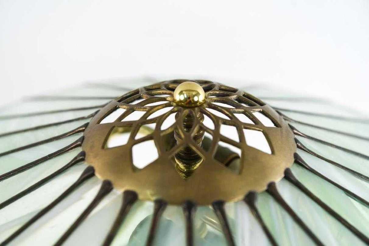 Art Deco Celadon Porcelain Mermaid Urn Lamp, Leaded Glass Slag Shade, Sea-foam In Good Condition In Brooklyn, NY