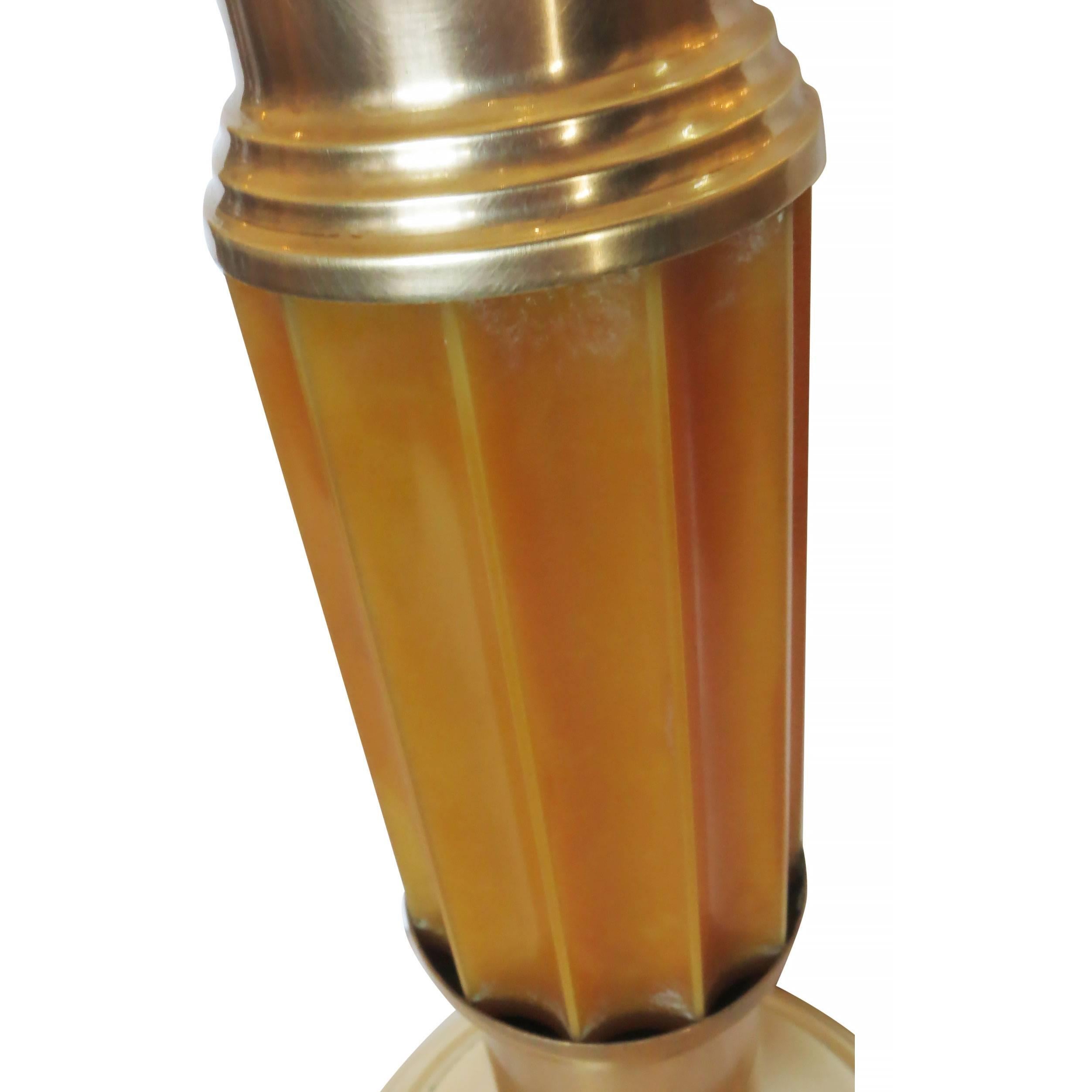 Mid-20th Century Art Deco Celluloid and Brass Table Lamp For Sale