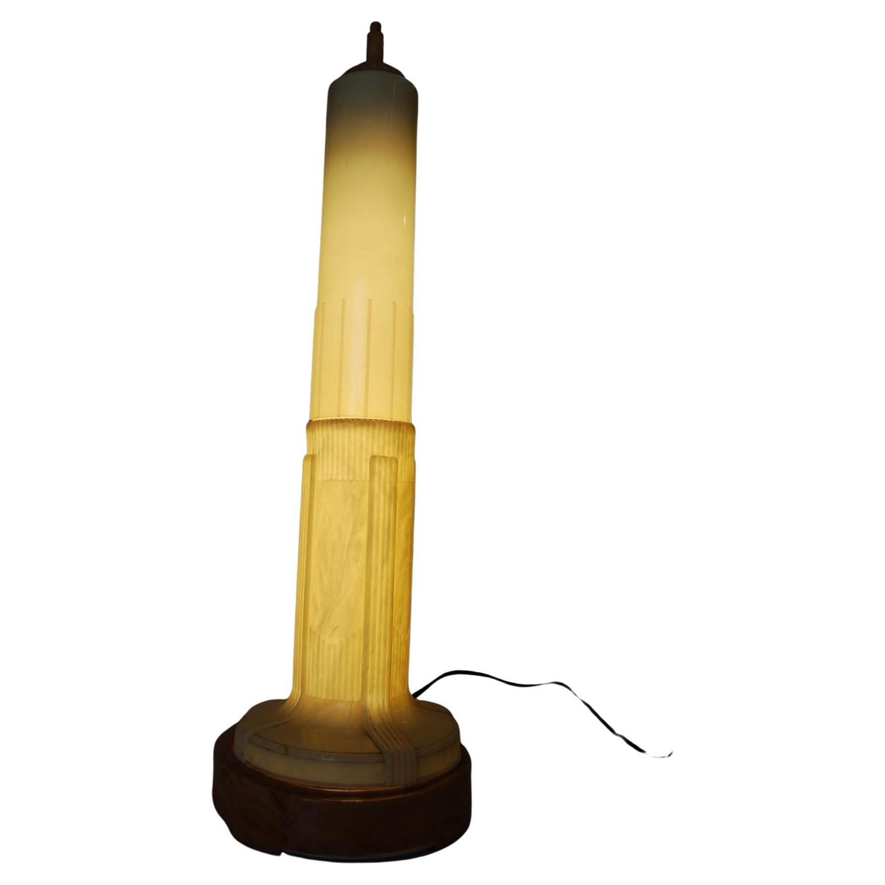 Art Deco Celluloid Empire State Building Shaped Florescent Table Lamp For Sale