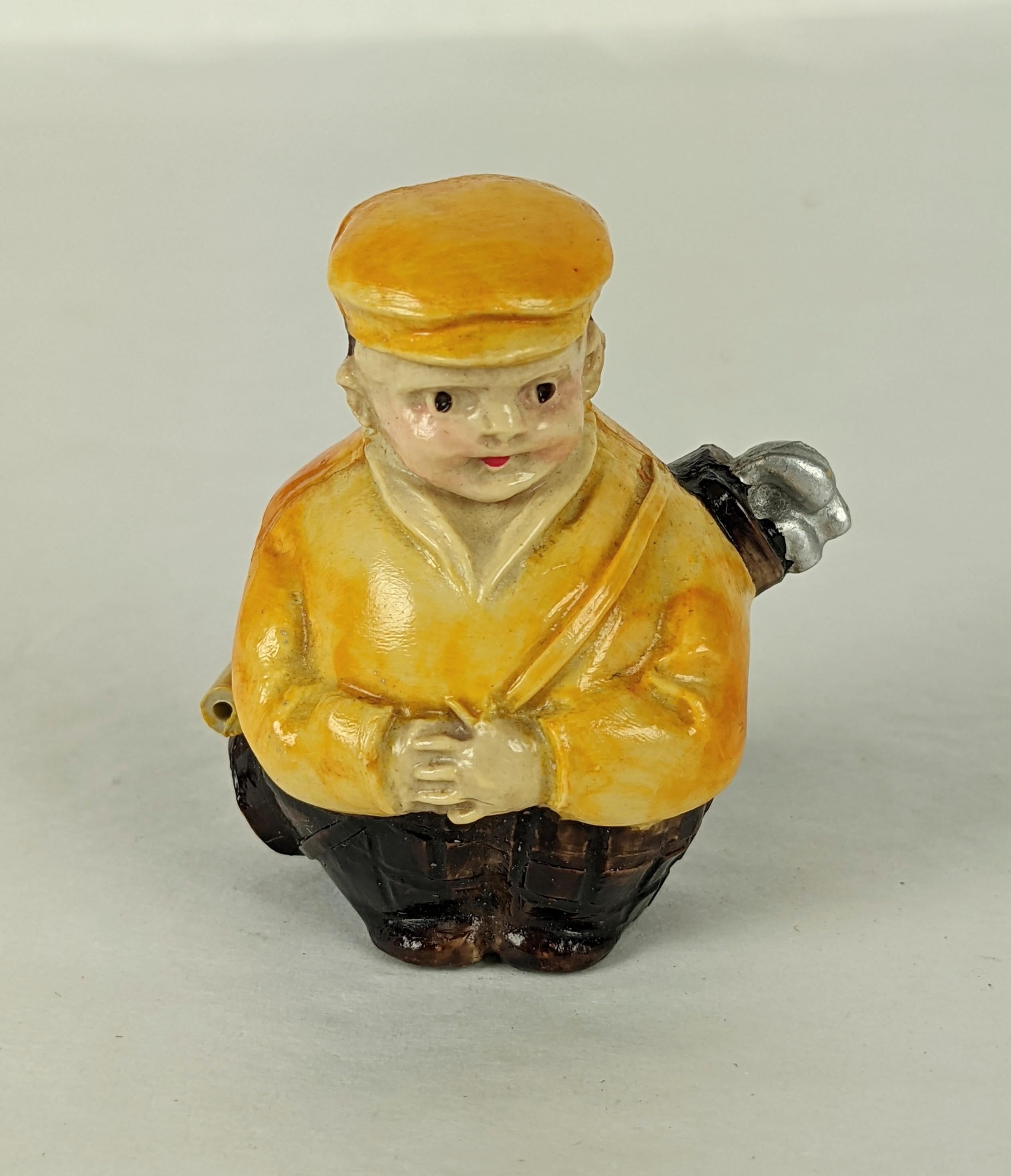 Collectible Art Deco Celluloid Golfer Tape Measure from Germany circa 1930. Unusual figural motif with centimeter tape measure. 2