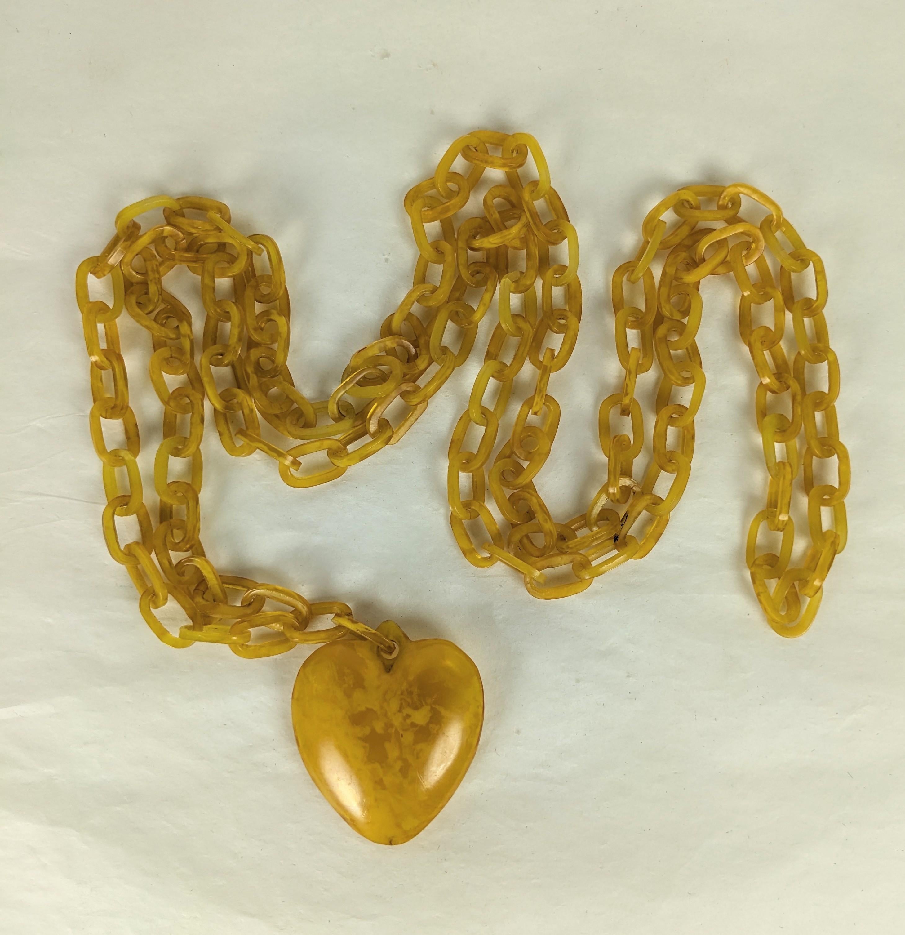 Women's Art Deco Celluloid Heart Chain For Sale