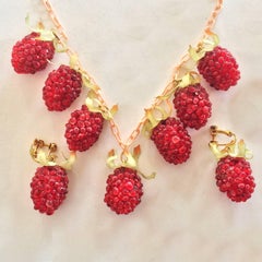 Art Deco Celluloid Raspberry necklace and earrings