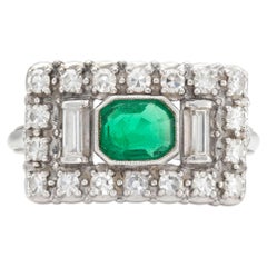 Art Deco Center Emerald and Diamonds Ring