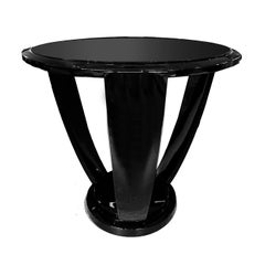 Art Deco Center Table, Black Lacquer & Glass, France, 1930