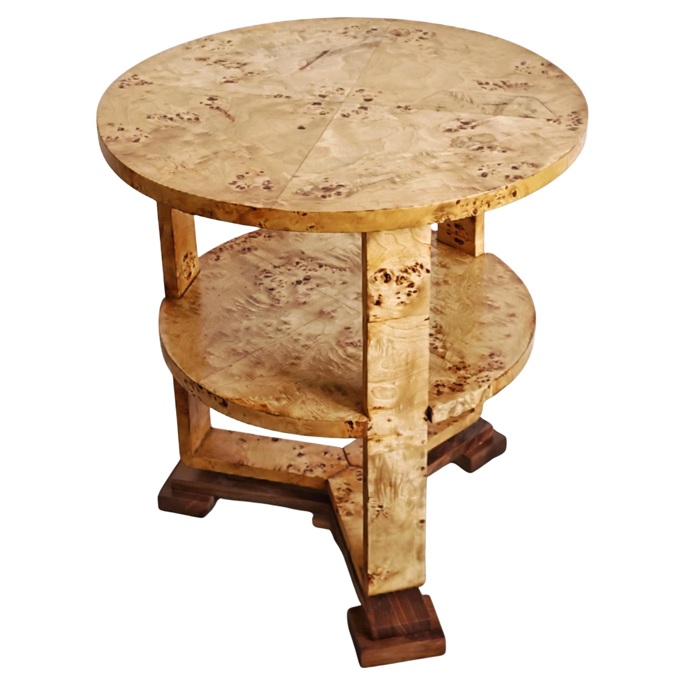 Art Deco Center Table in burl wood for entryway, Austria 1930s