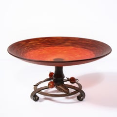 Art Deco Centerbowl w/ Sculptural Wrought Iron Base Signed Schneider