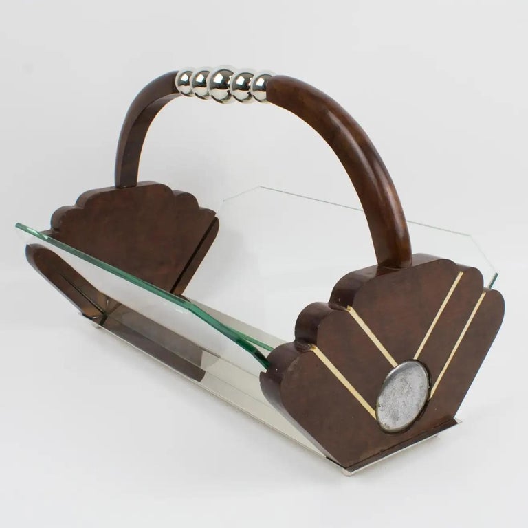Art Deco Centerpiece Bowl Basket Chrome and Wood, France 1930s For Sale ...