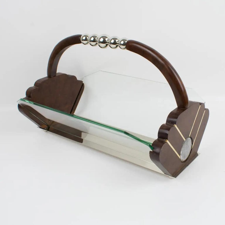 Art Deco Centerpiece Bowl Basket Chrome and Wood, France 1930s For Sale ...