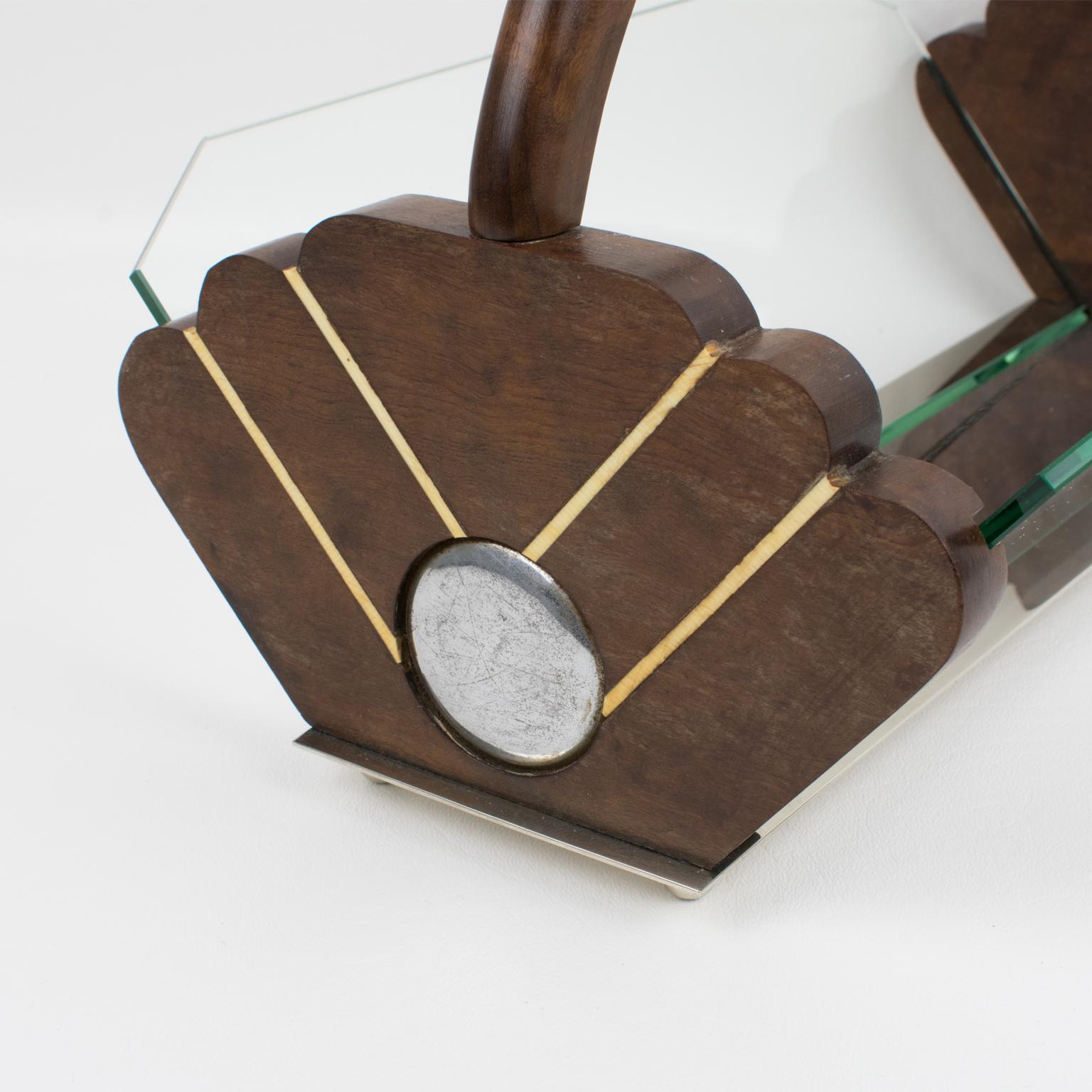 Schale/Korb aus Chrom und Holz im Art déco-Stil, Frankreich 1930er Jahre im Angebot 1