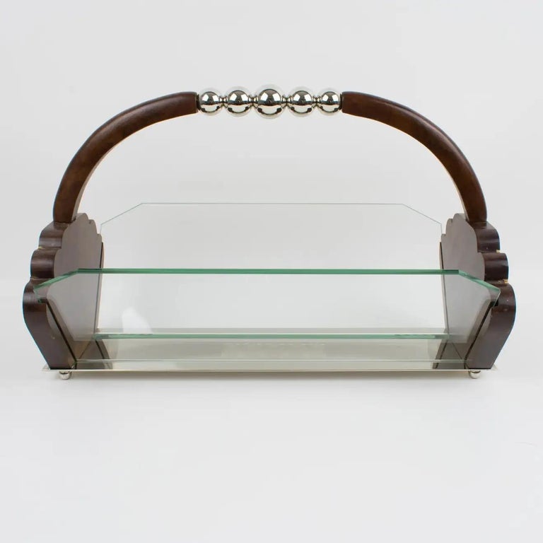 Art Deco Centerpiece Bowl Basket Chrome and Wood, France 1930s For Sale ...
