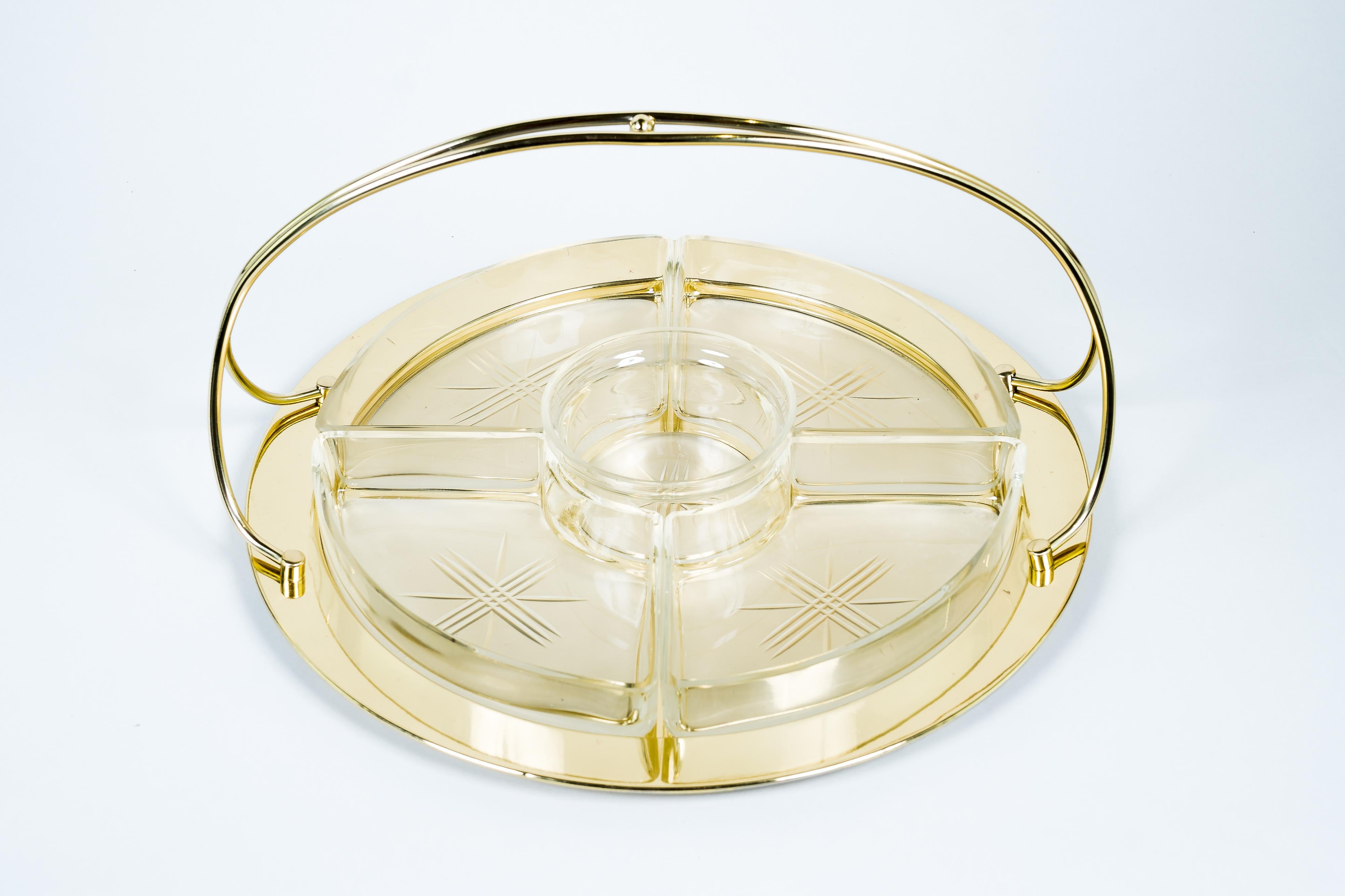 Art Deco Centerpiece Cut Glass and Brass Execution, Around 1920s For Sale 5