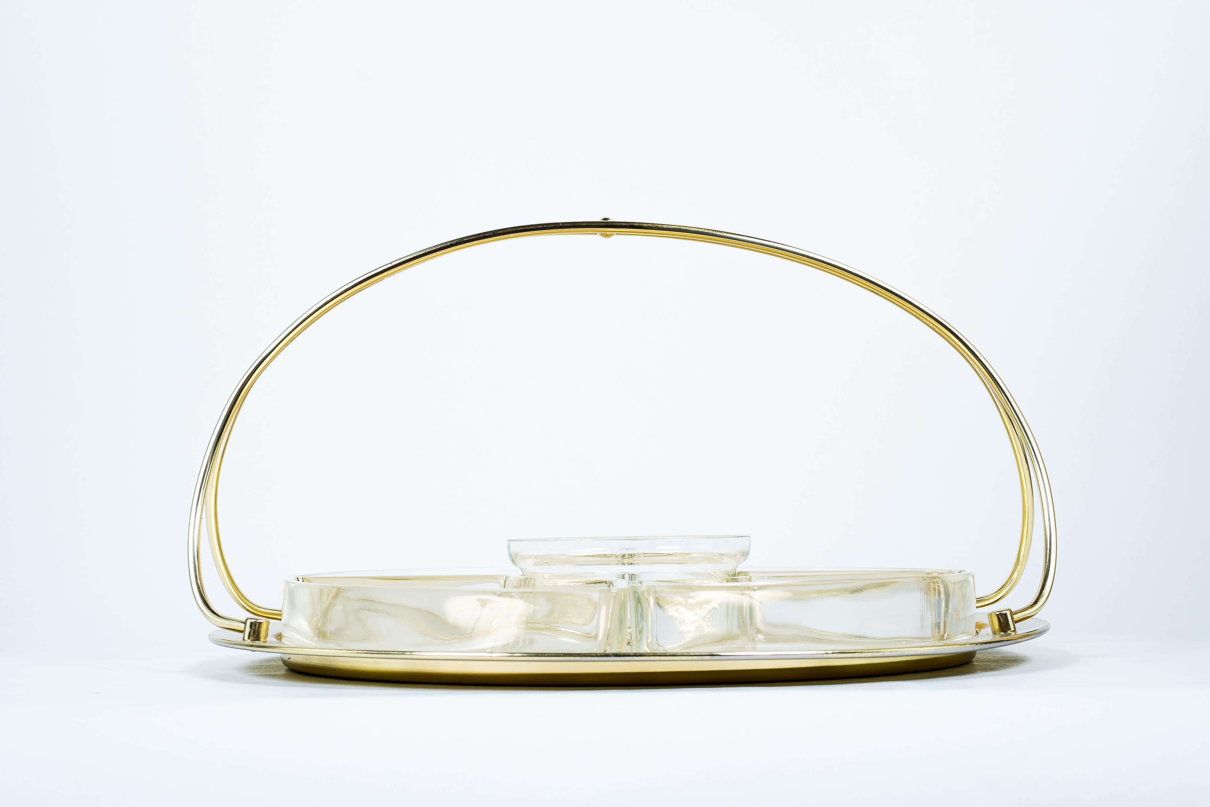 Lacquered Art Deco Centerpiece Cut Glass and Brass Execution, Around 1920s For Sale