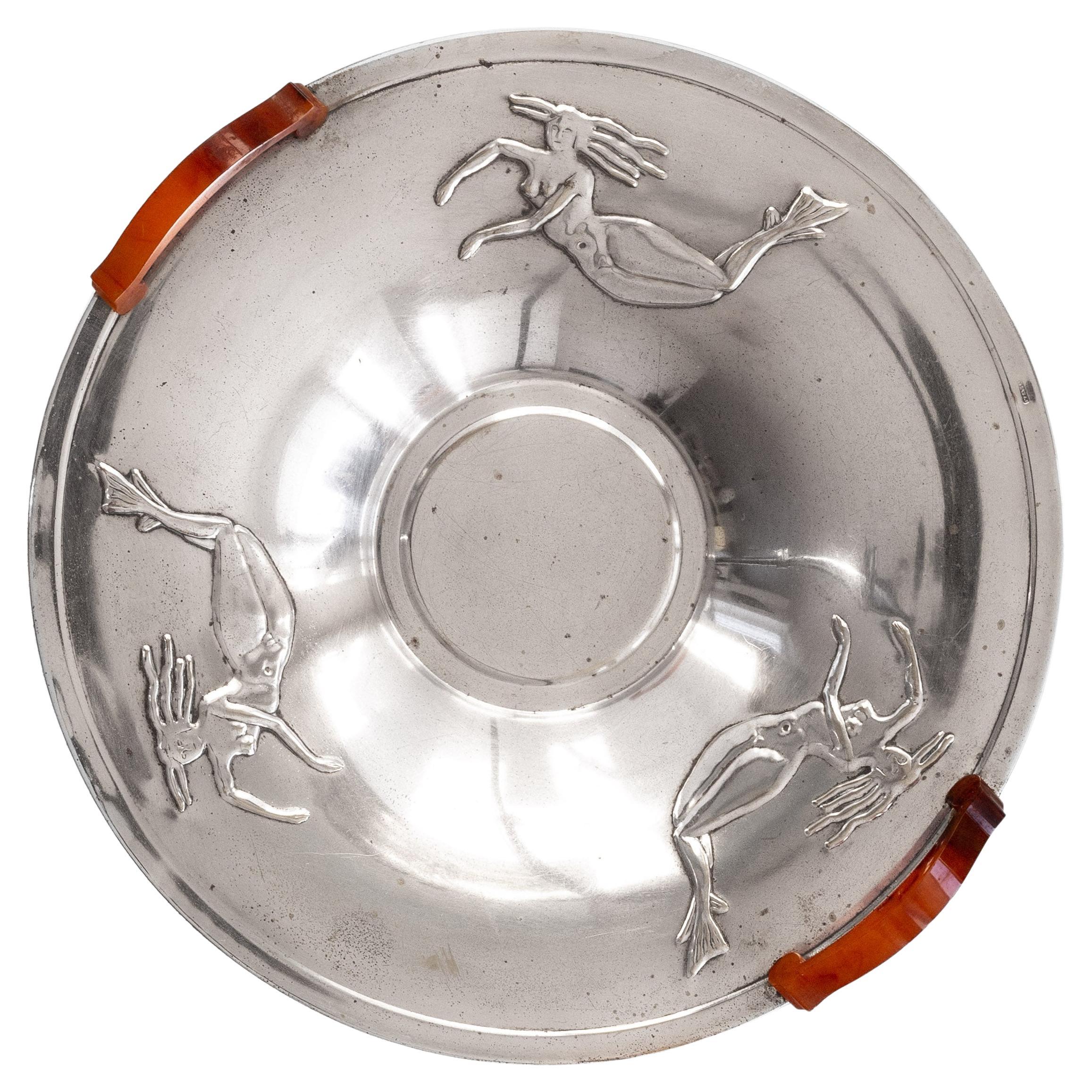 Art Deco Centerpiece Dish with Decorative Mermaids, 1930s, Sweden