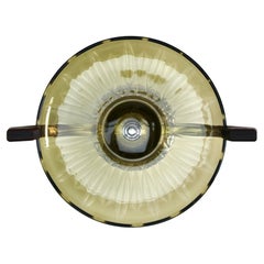 Art Deco Centerpiece Fruit Bowl, Pressed Glass Dish with Handle/Carrier in Wood